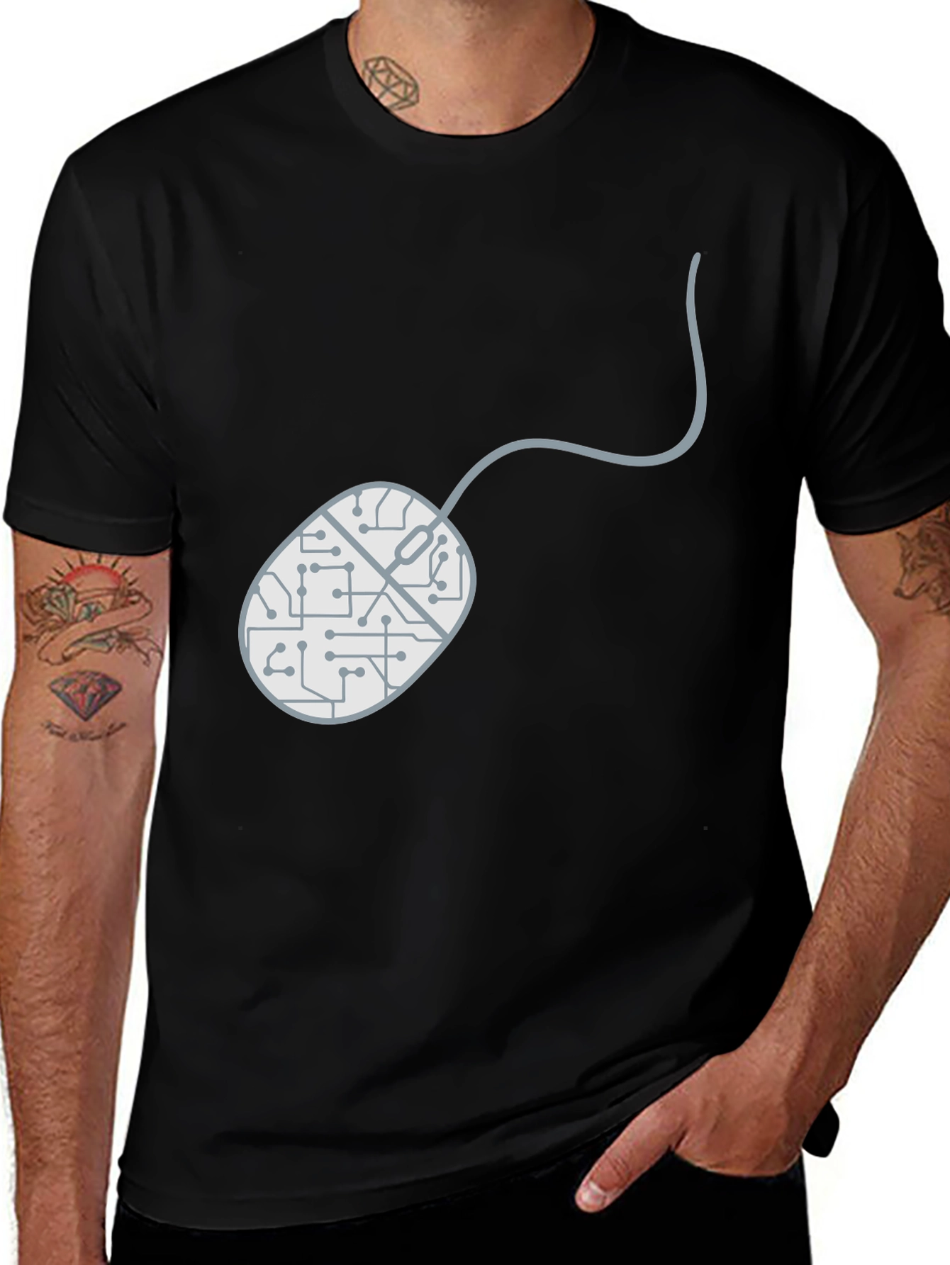 Variant 28 of Circuit Mouse Graphic Tee - Black Cotton T-Shirt