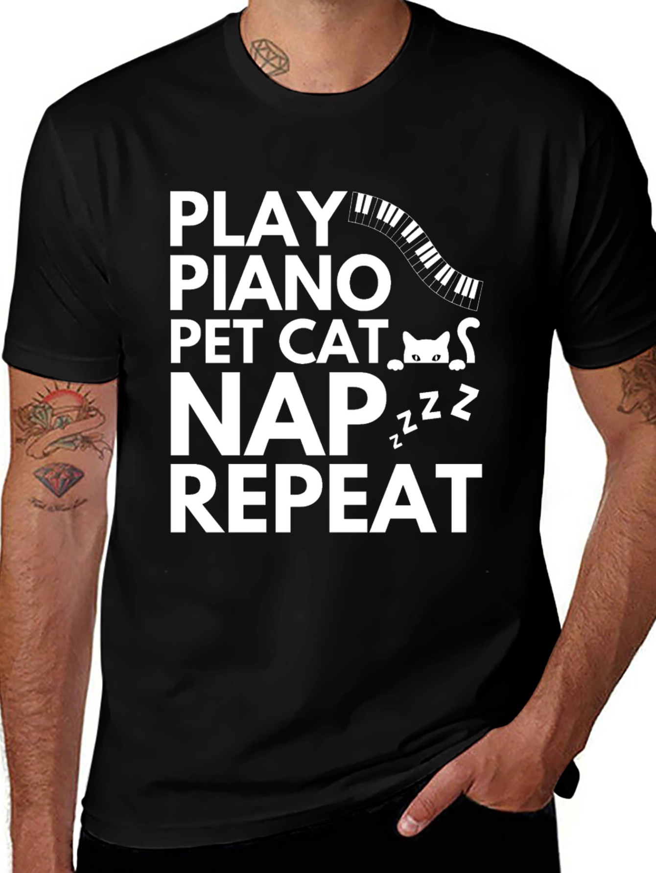 Variant 15 of Play Piano Pet Cat Nap Repeat T-Shirt