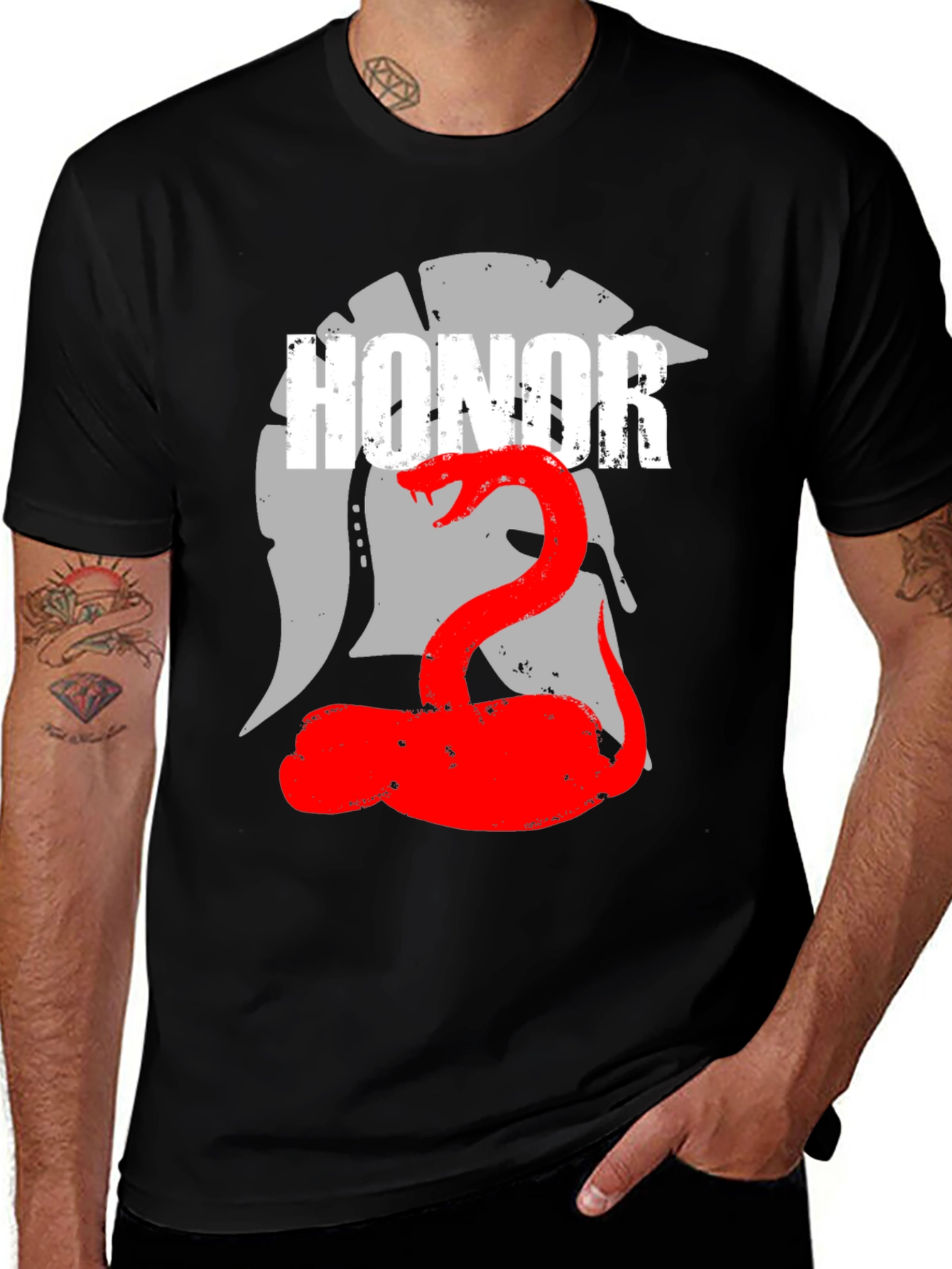 Variant 22 of Honor Spartan Helmet and Snake Graphic T-Shirt