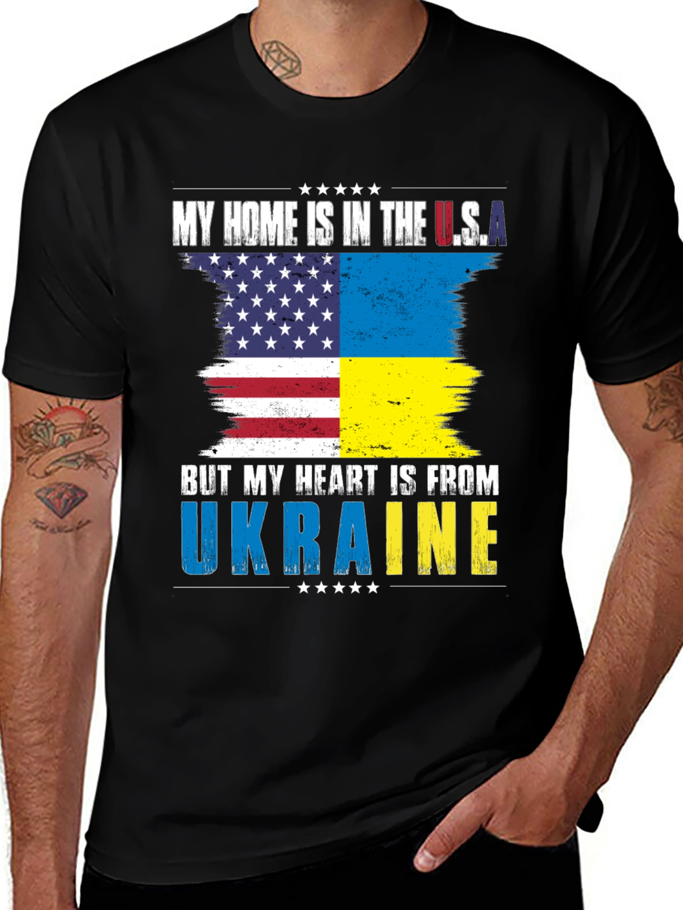 USA Ukraine Flag Heart T-Shirt