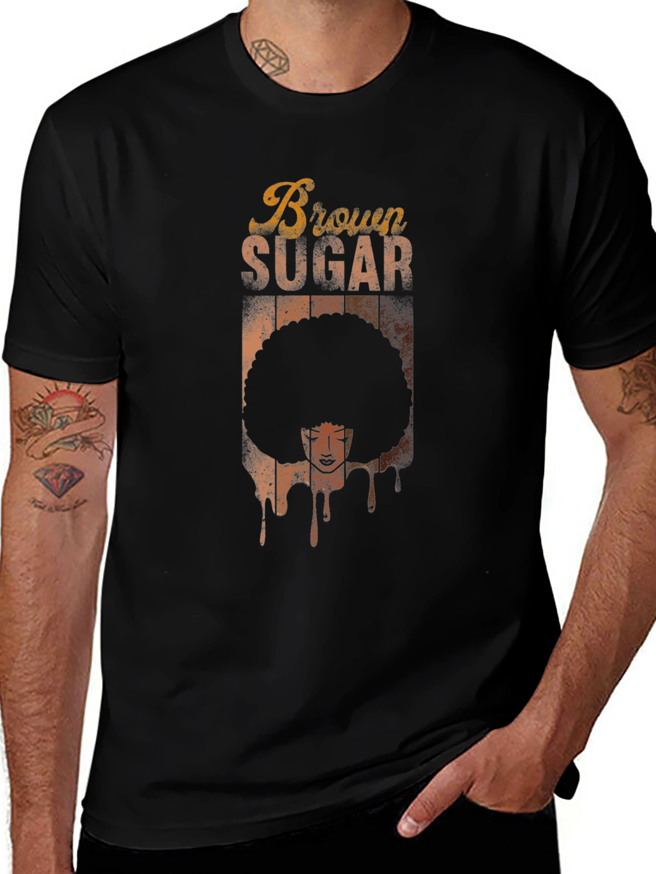 Variant 17 of Brown Sugar Afro Graphic Tee - Retro Black T-Shirt