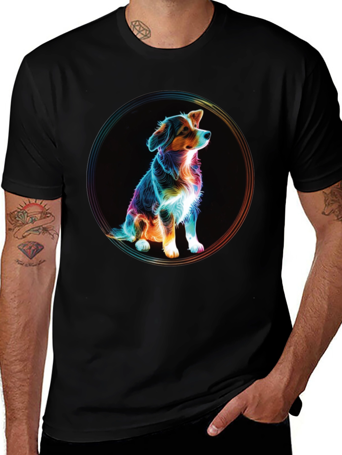Variant 18 of Neon Dog Portrait Graphic Tee