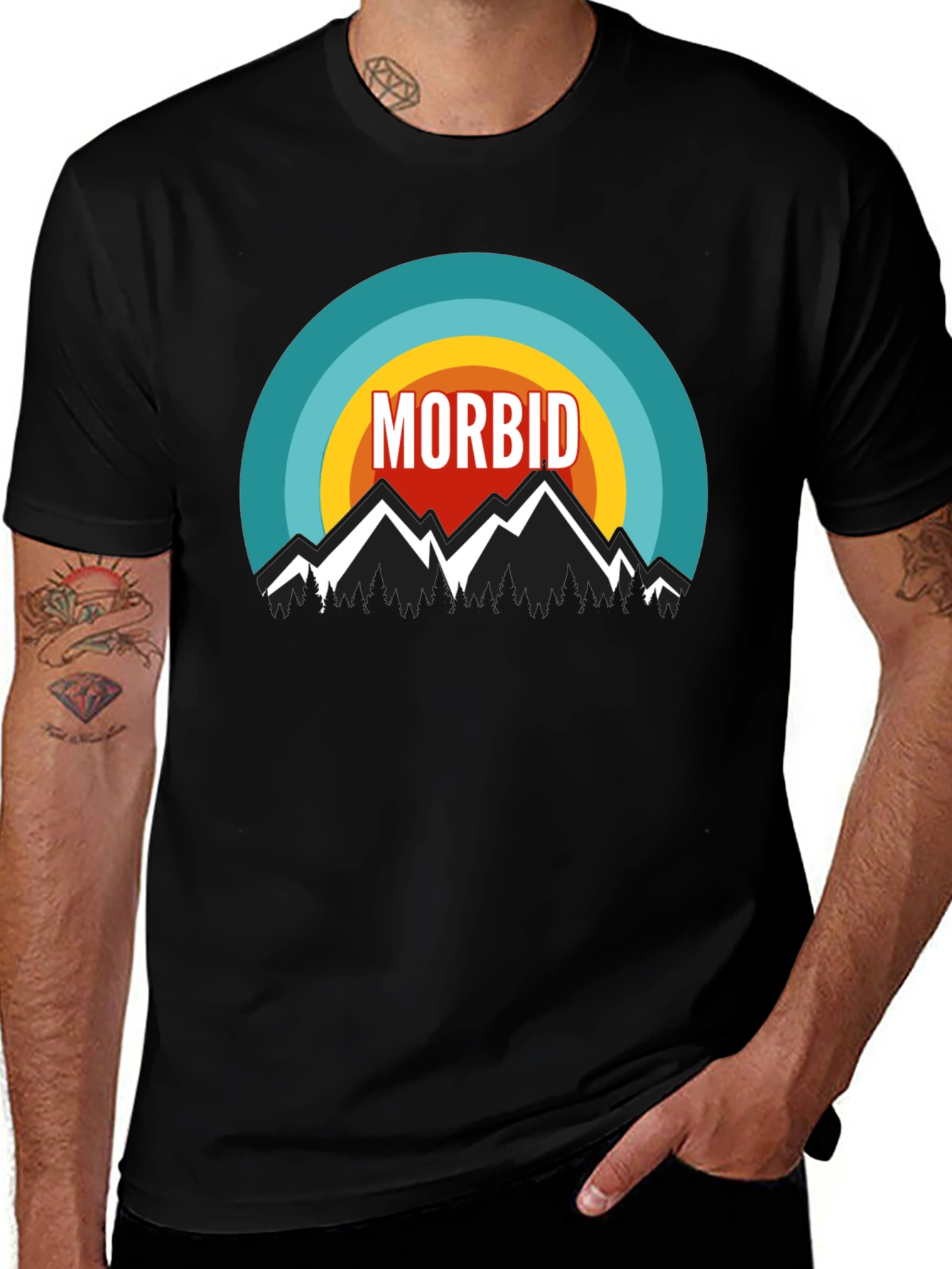 Variant 20 of Morbid Mountain Graphic Tee - Black Cotton Blend