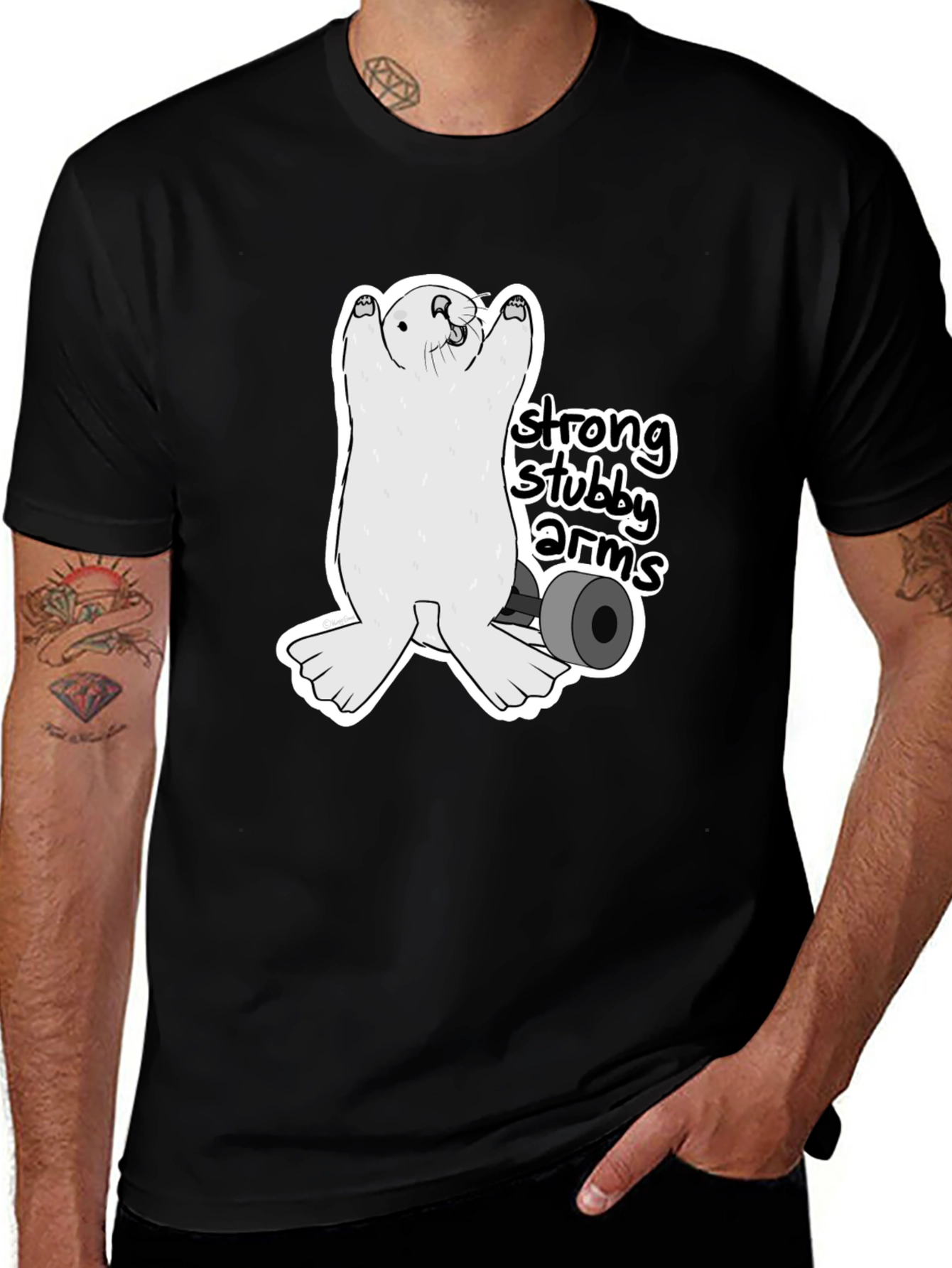 Variant 27 of Strong Stubby Arms T-Shirt - Weightlifting Otter Tee