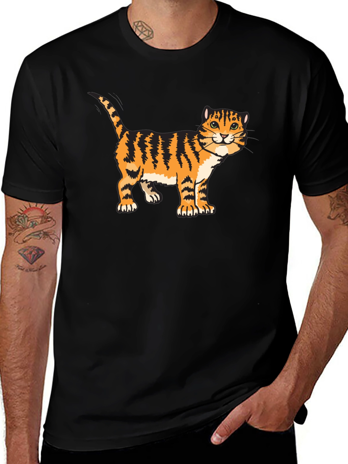 Variant 30 of Striped Cat Graphic Black T-Shirt