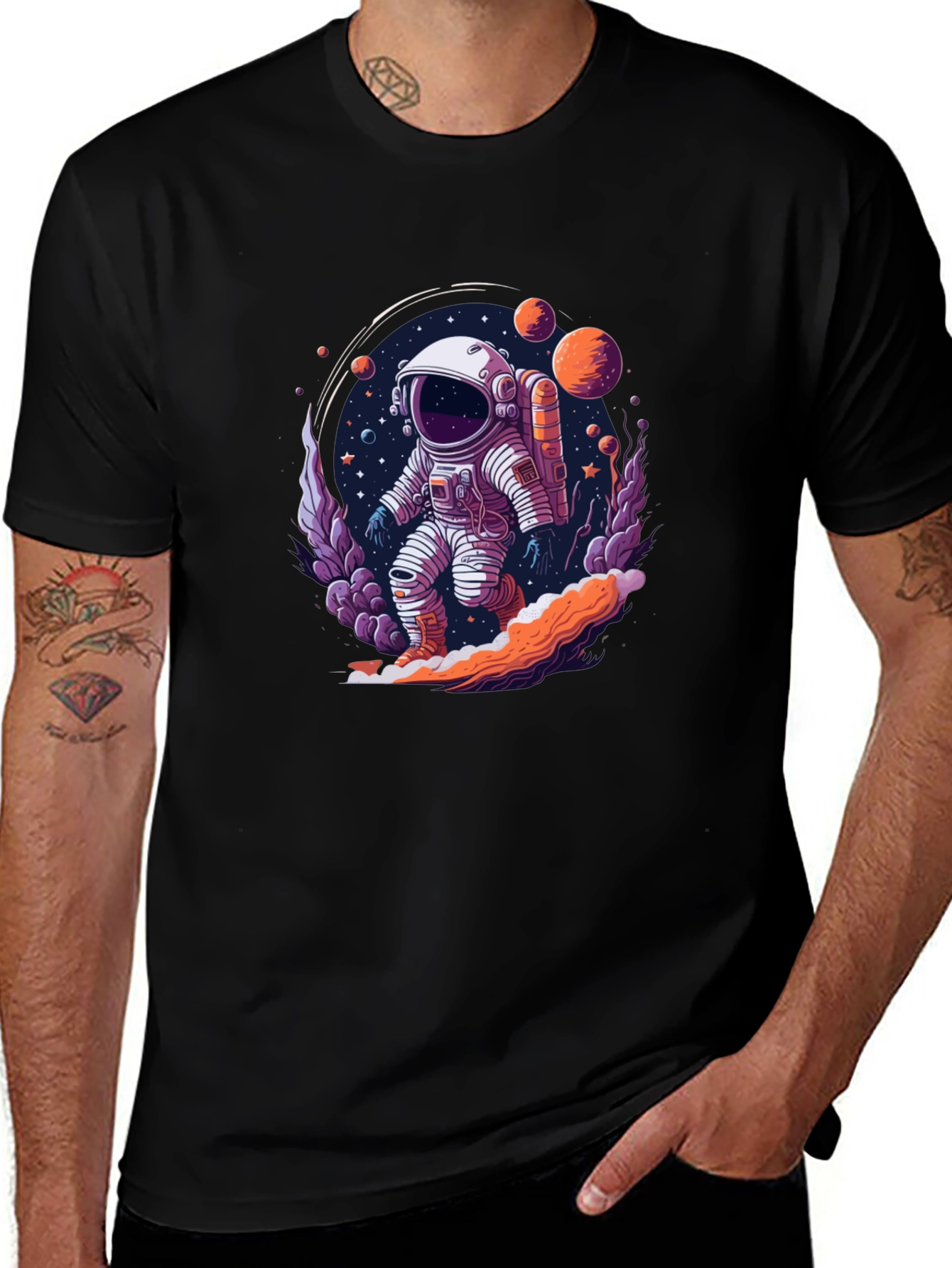 Astronaut Space Graphic Tee - Black Cotton T-Shirt