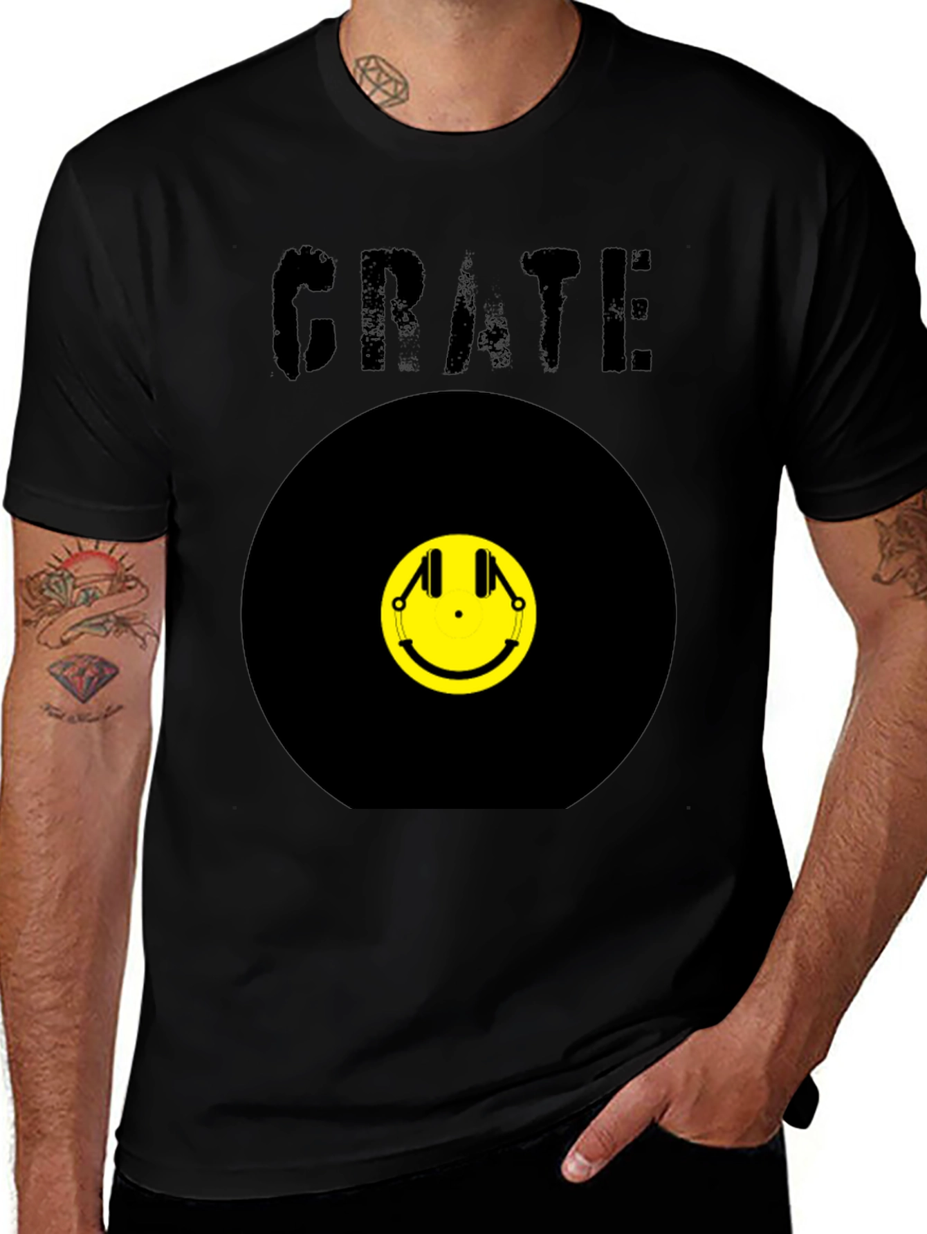 Variant 5 of Crate Vinyl Smiley Face Black T-Shirt