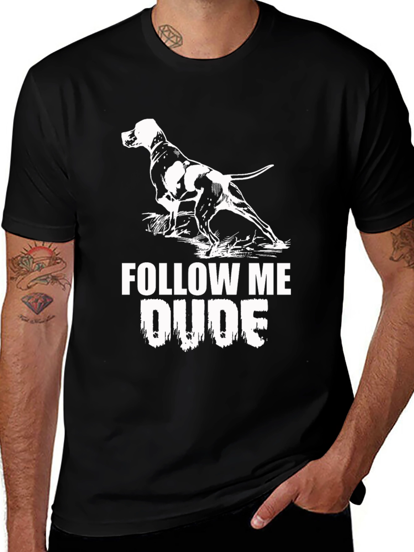 Variant 14 of Follow Me Dude Dog Graphic Black T-Shirt