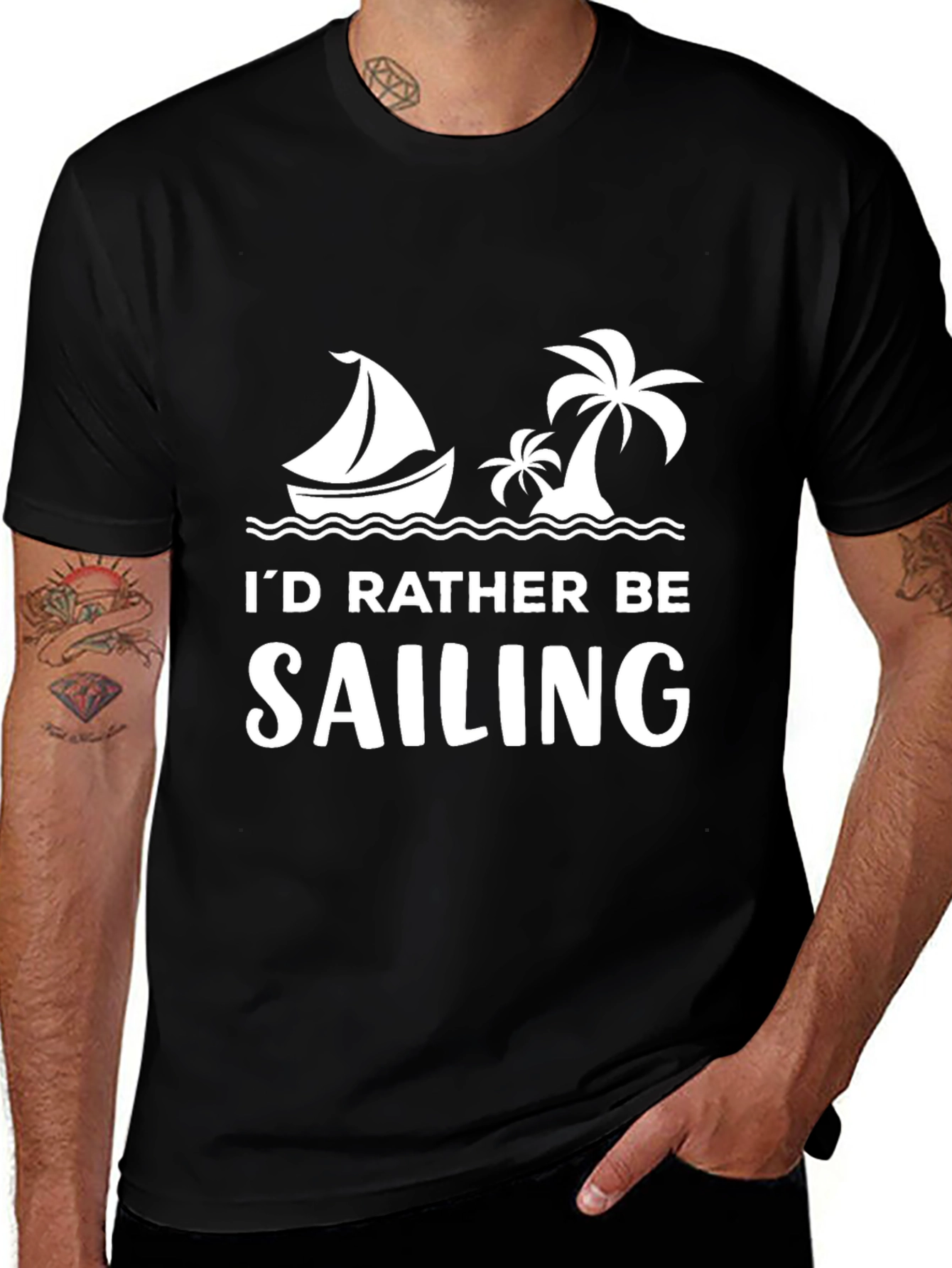 Variant 27 of Sailing Graphic T-Shirt - Black Cotton Tee