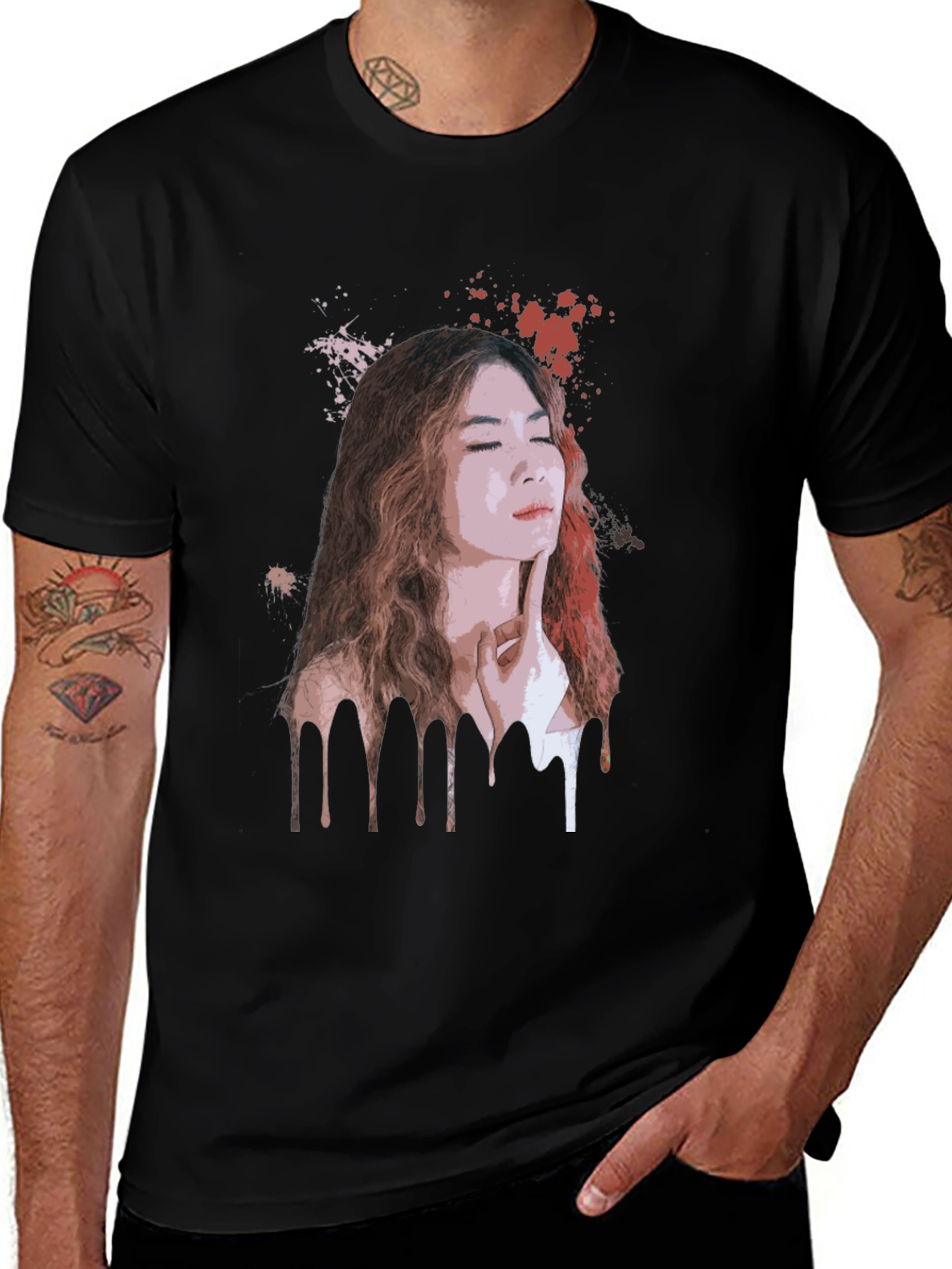 Variant 9 of Woman Portrait Drip Art Black T-Shirt