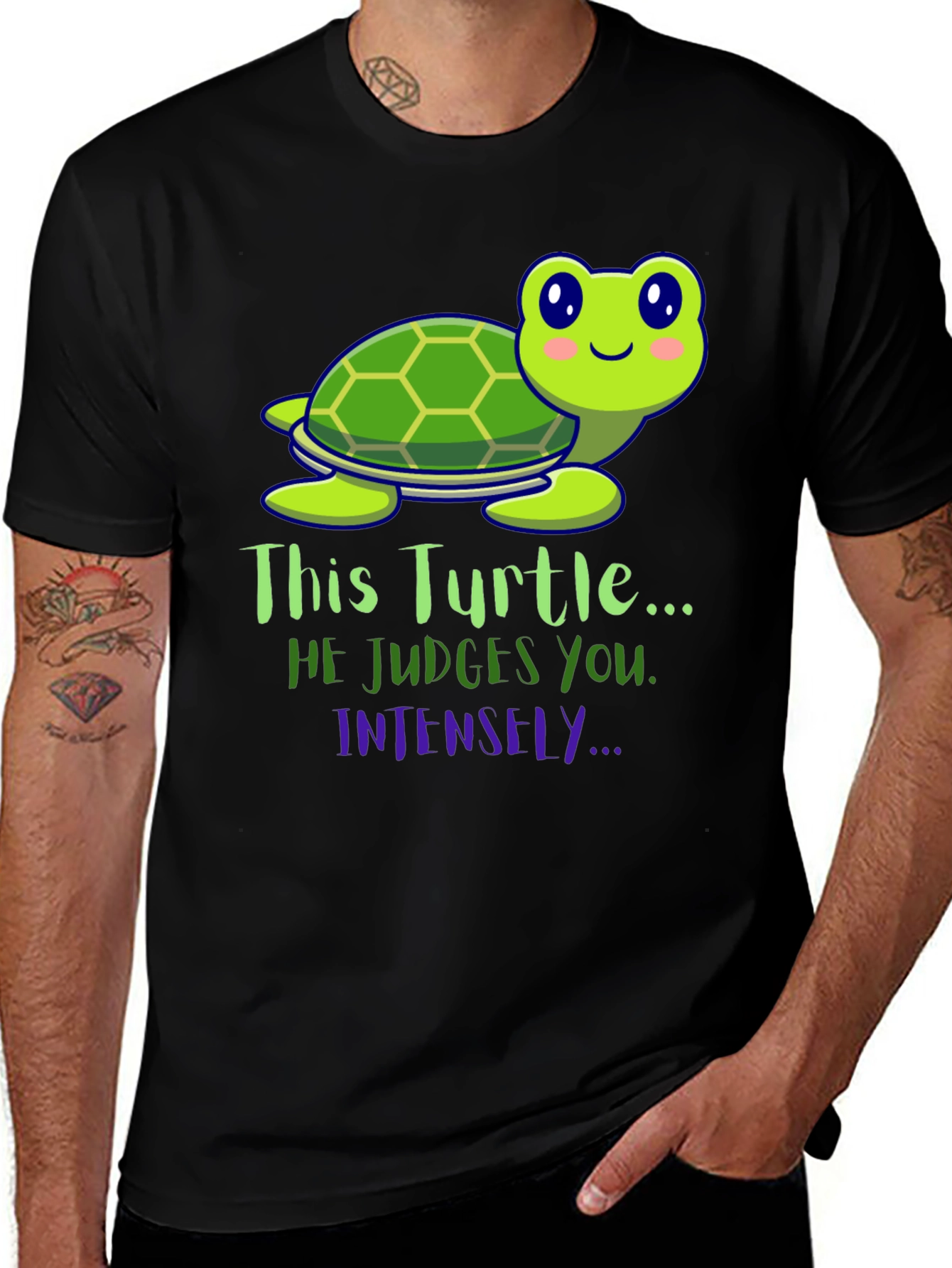 Variant 21 of Funny Turtle Graphic Tee: He Judges You Intensely!