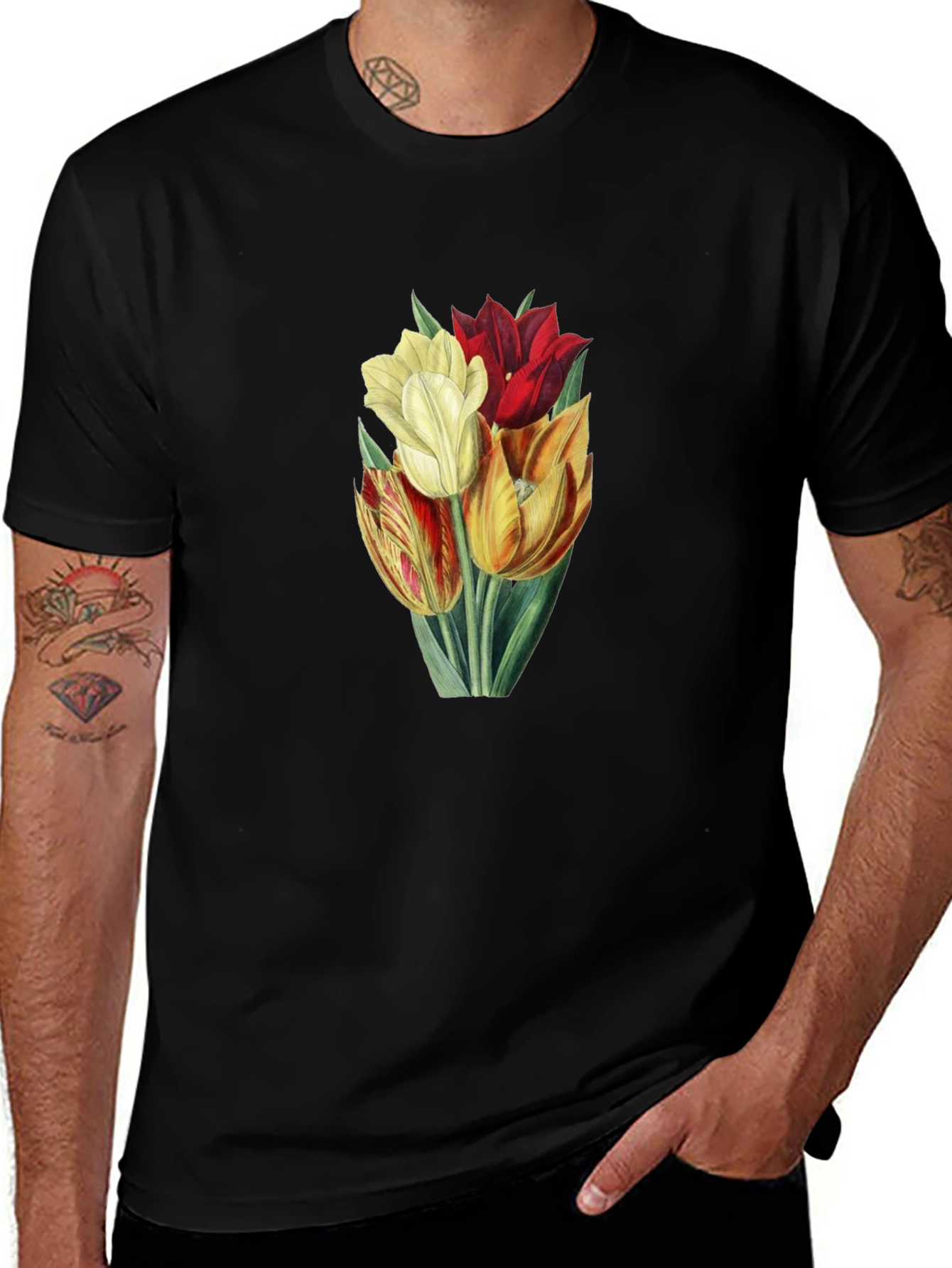 Variant 30 of Floral Tulip Bouquet Black T-Shirt