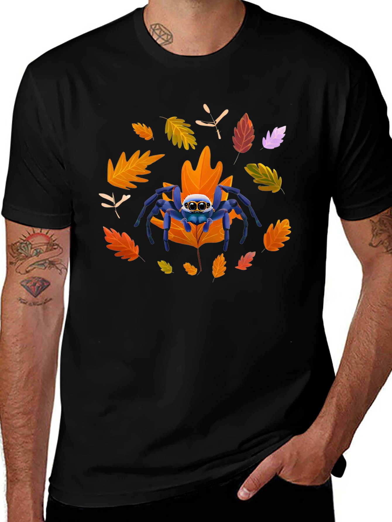 Variant 16 of Cute Spider Fall Leaves Graphic Tee