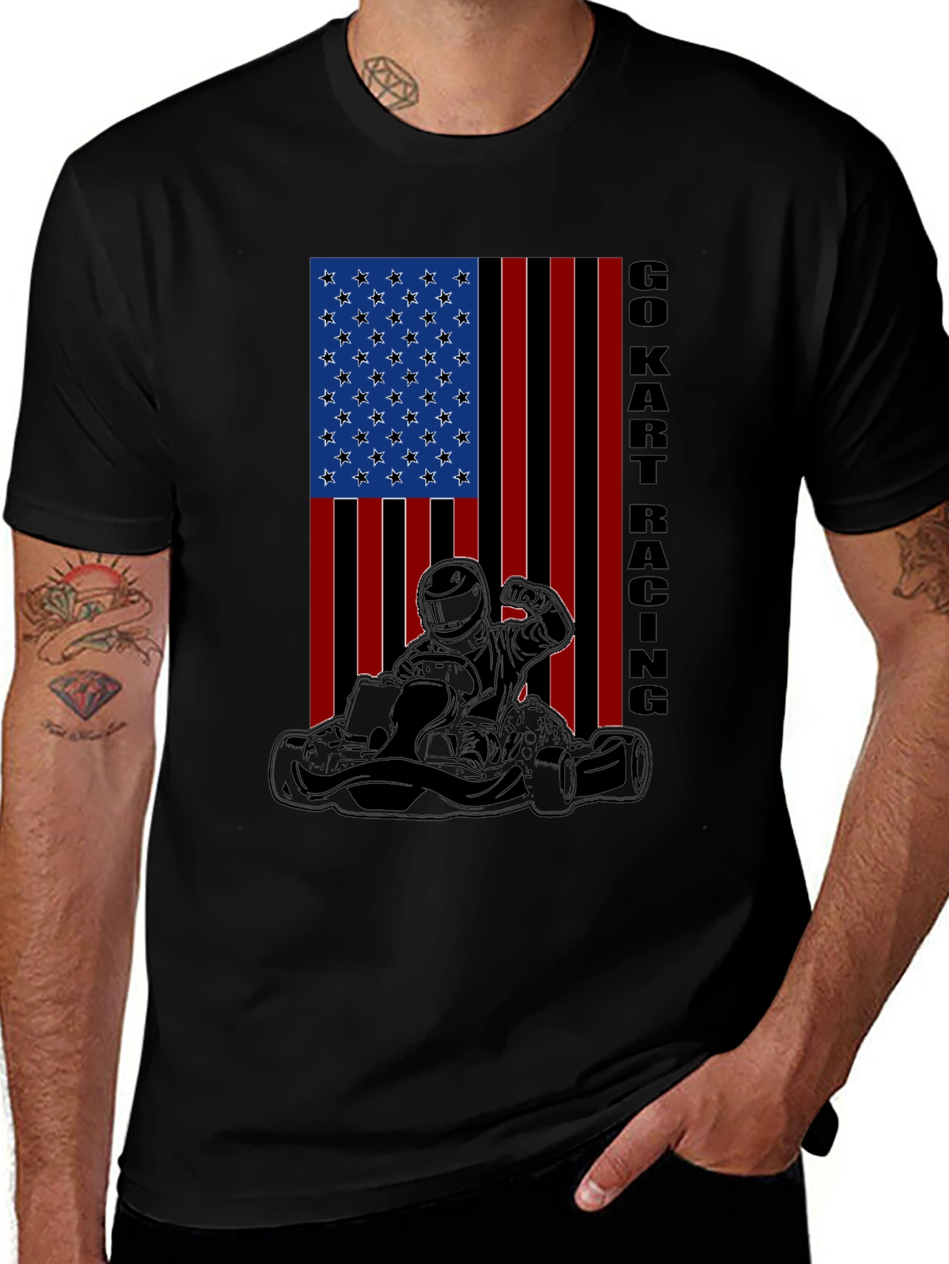 Go Kart Racing American Flag T-Shirt