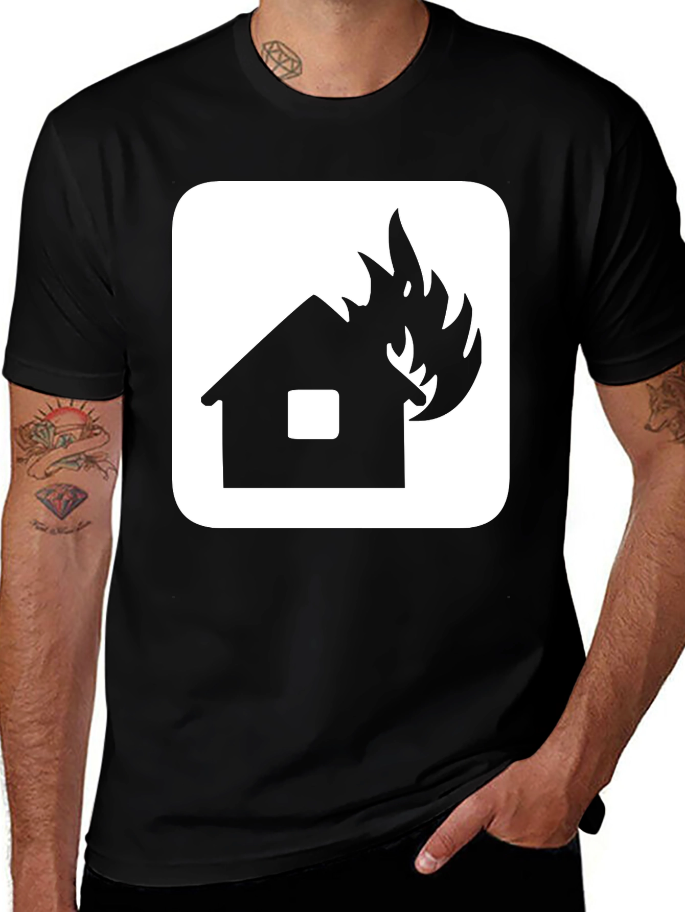 Variant 24 of Burning House Graphic Tee - Black Cotton T-Shirt