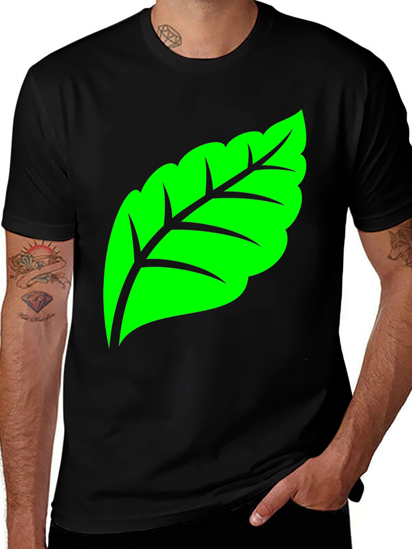 Variant 17 of Green Leaf Graphic Tee - Nature Inspired Design