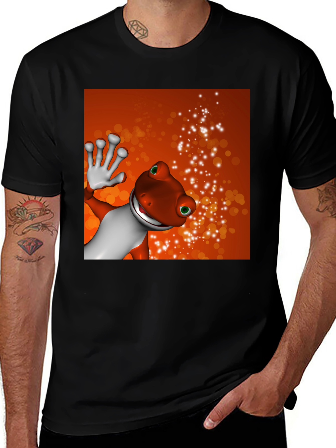 Variant 21 of Cartoon Gecko Black T-Shirt