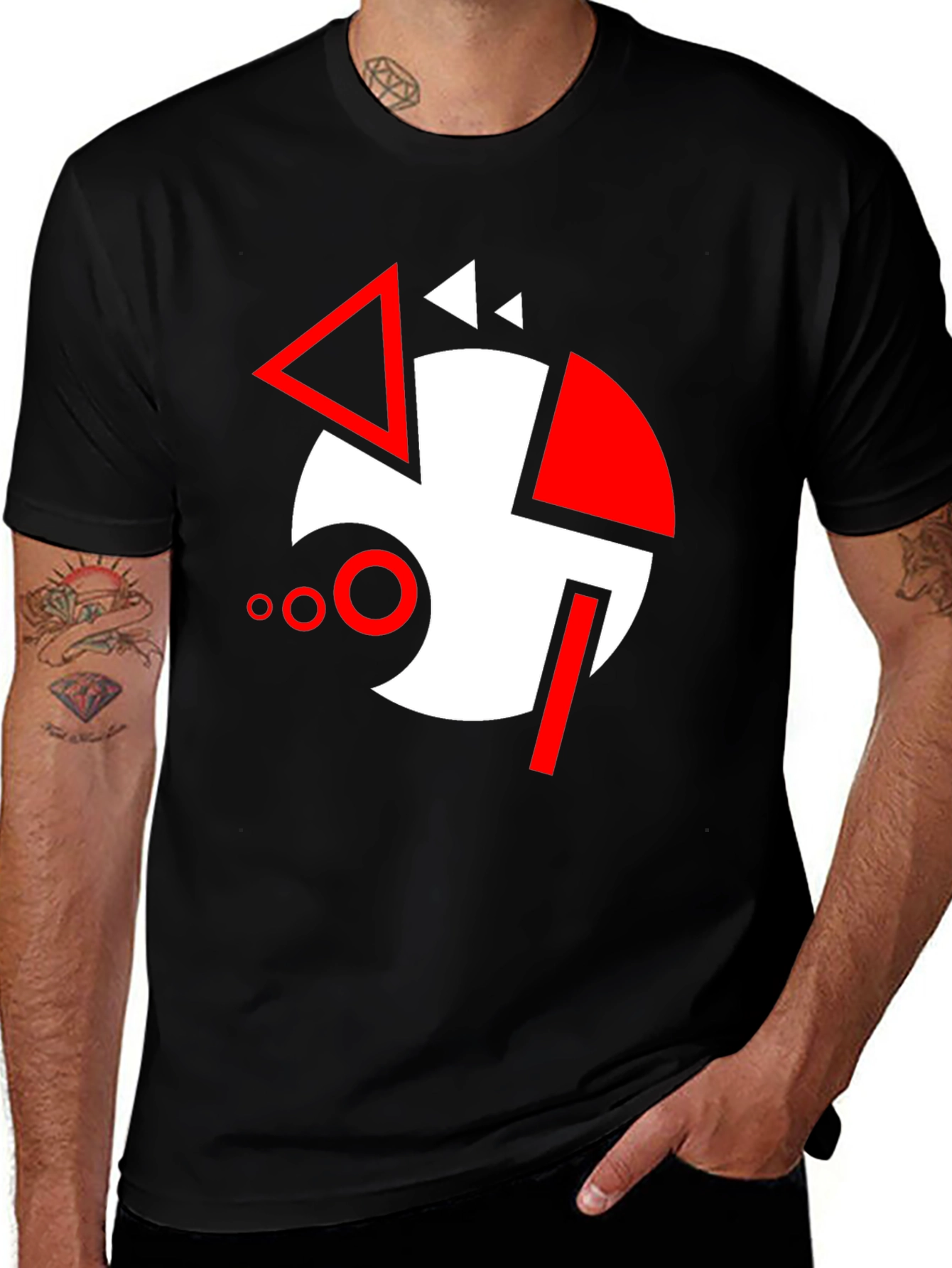 Variant 28 of Abstract Geometric Graphic Print Black T-Shirt