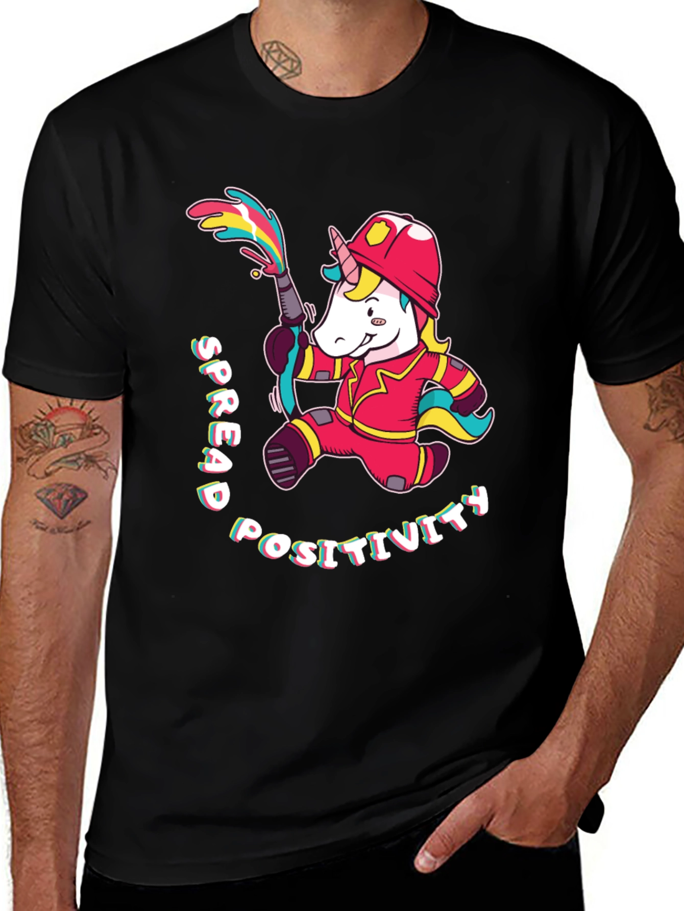 Black Unicorn Firefighter T-Shirt - Spread Positivity main image