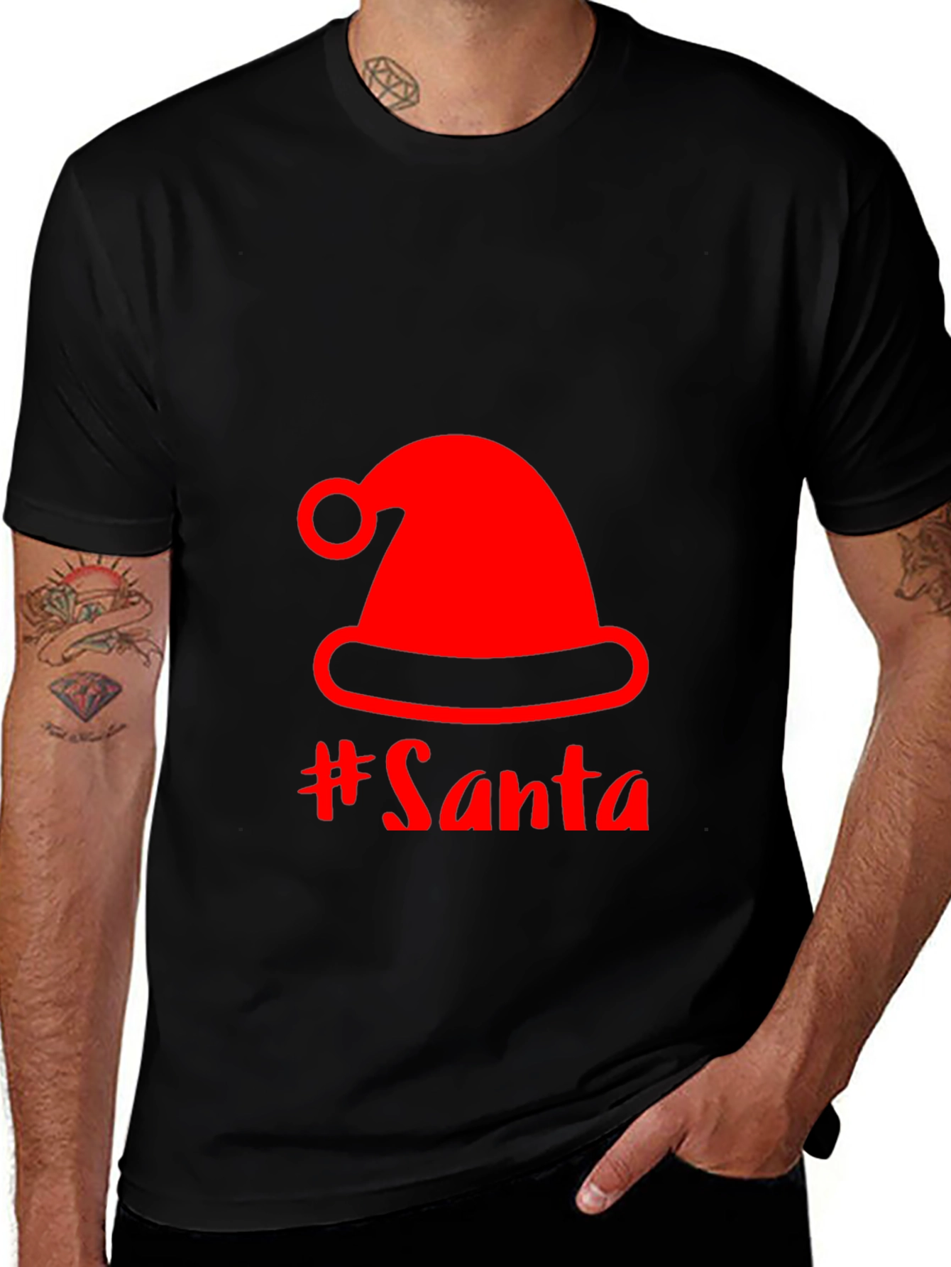 Festive Santa Hat Graphic Tee - Holiday Cheer
