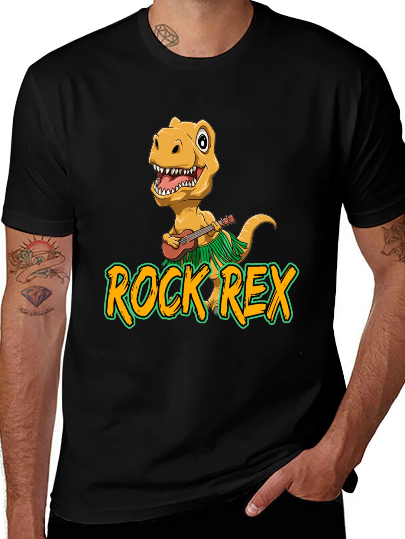 Variant 28 of Rock Rex T-Shirt - Dinosaur Ukulele Design