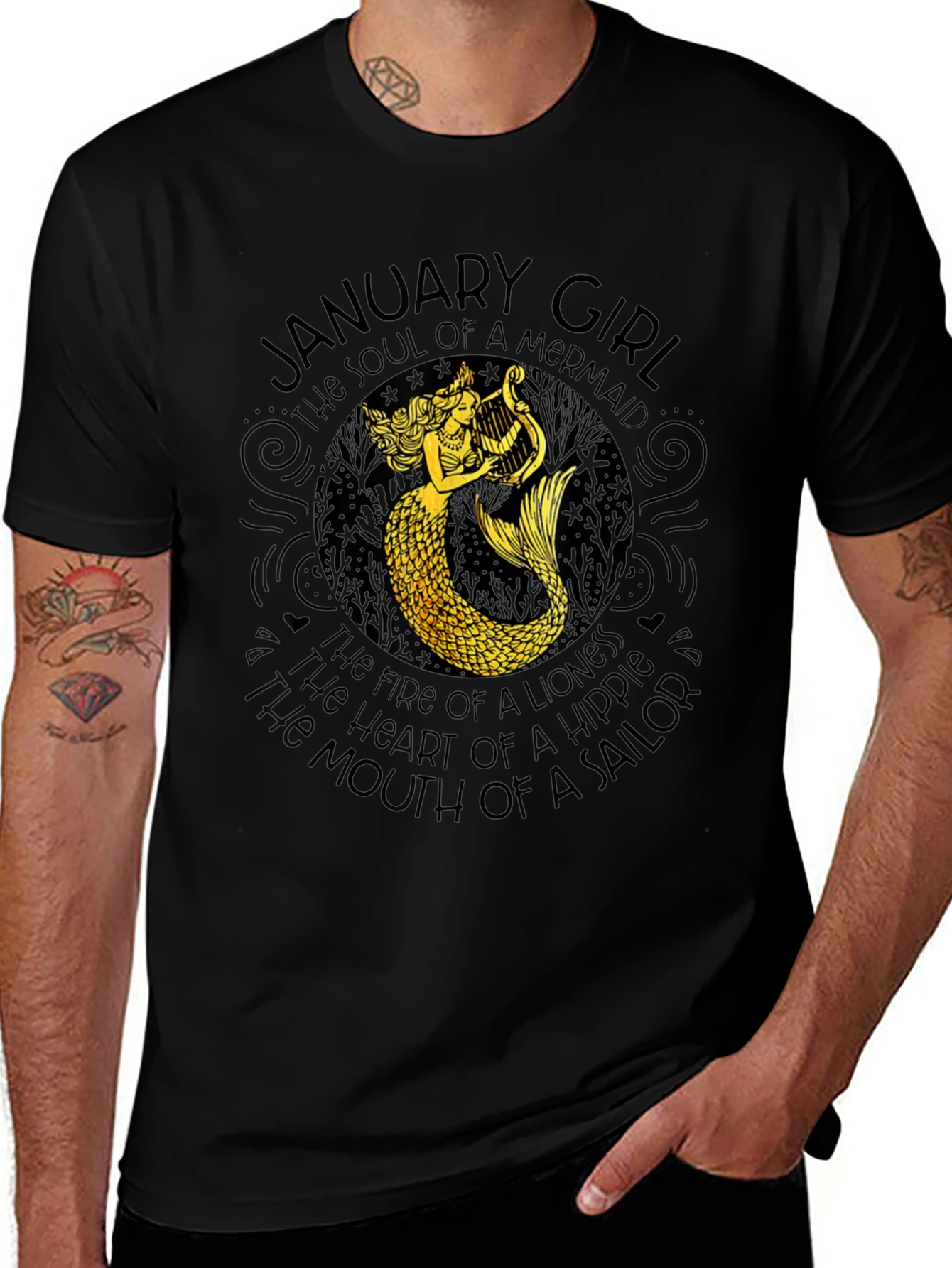 January Girl Mermaid T-Shirt - Black