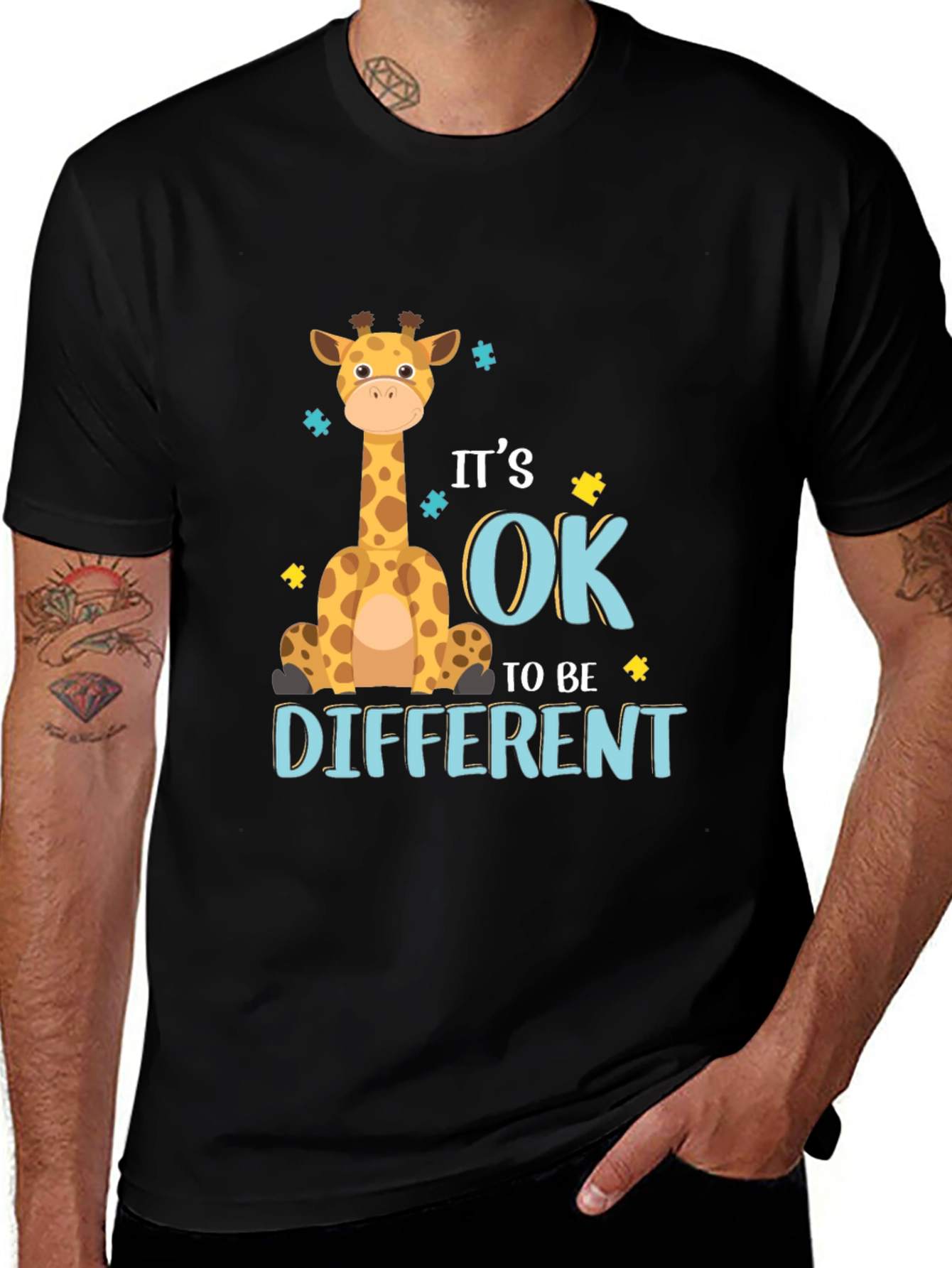 Variant 16 of It's OK to be Different Giraffe Autism T-Shirt
