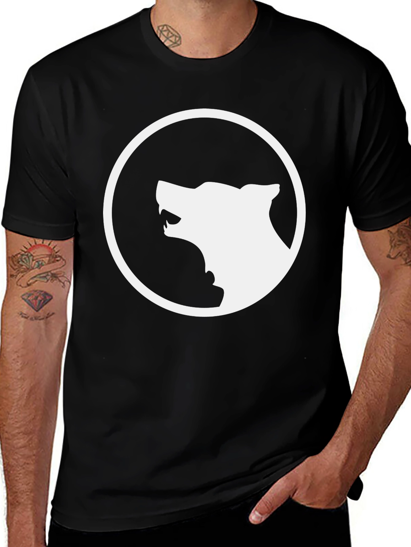 Variant 8 of Black T-Shirt with White Wolf Logo