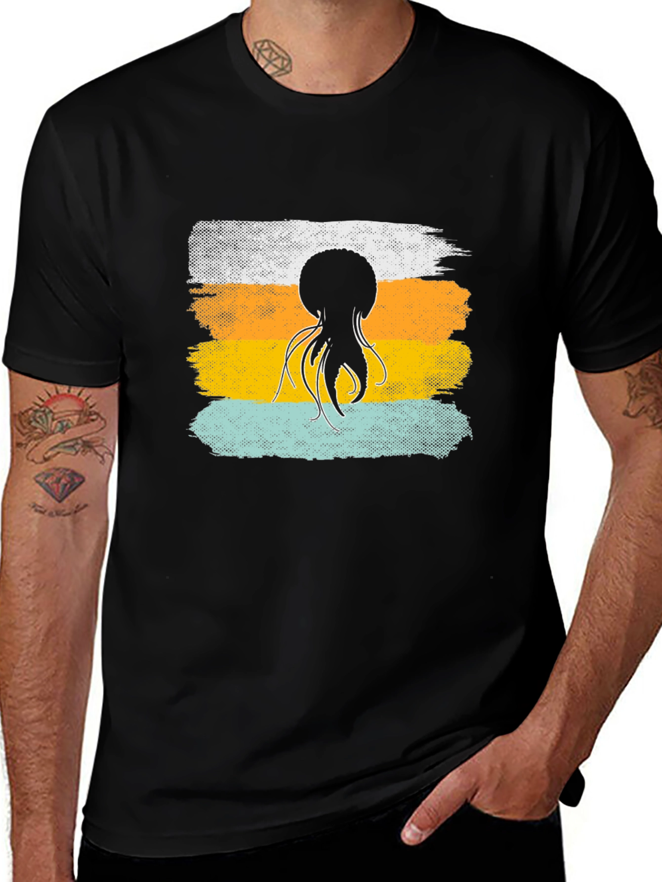 Variant 26 of Octopus Retro Stripe T-Shirt, Soft Cotton Graphic Tee