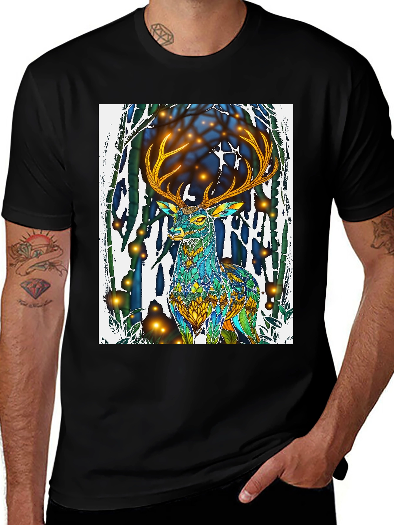 Variant 4 of Mystical Stag Graphic Tee - Men's Black T-Shirt