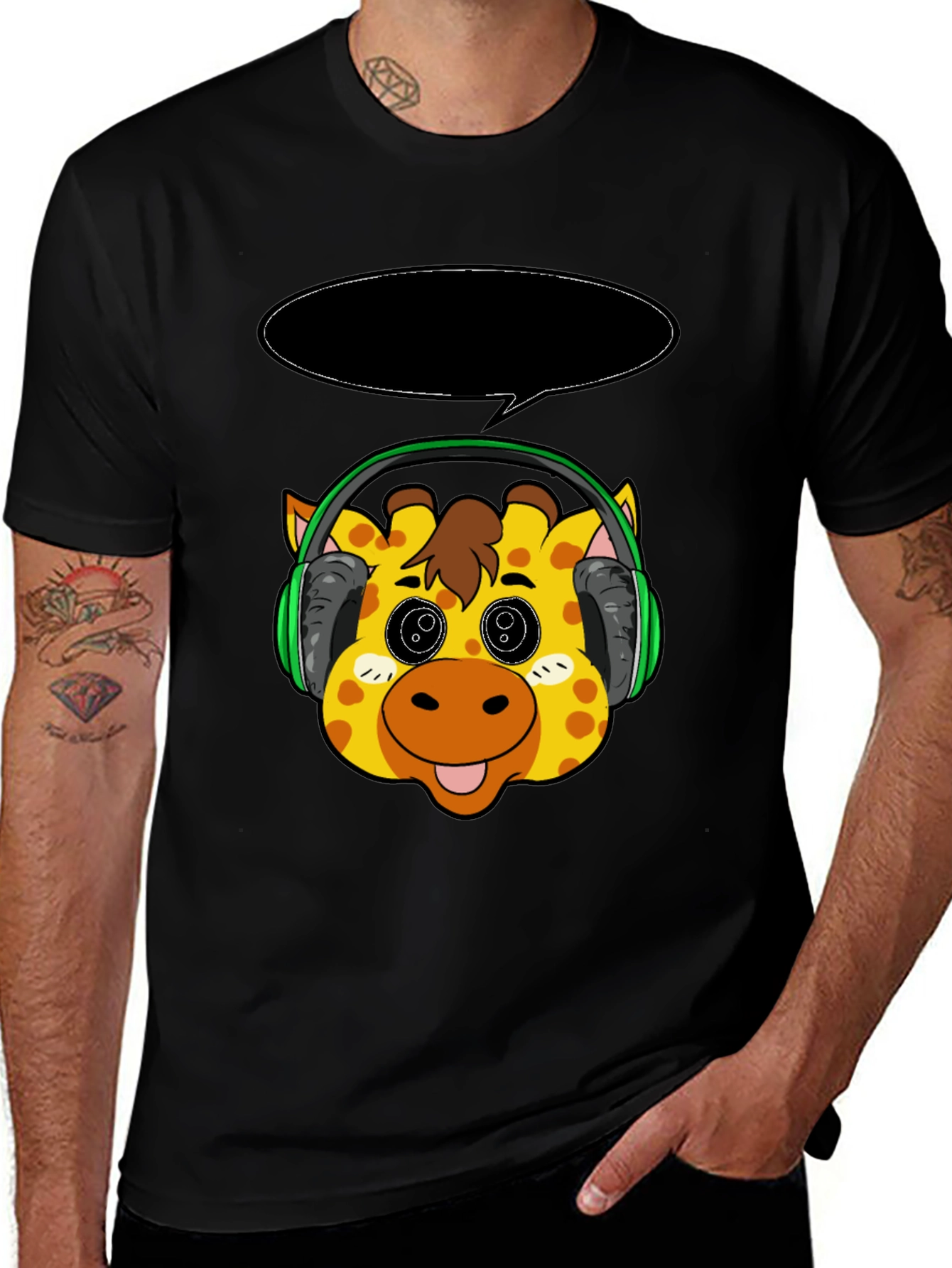 Variant 23 of Giraffe Headphone T-Shirt - Cartoon Style