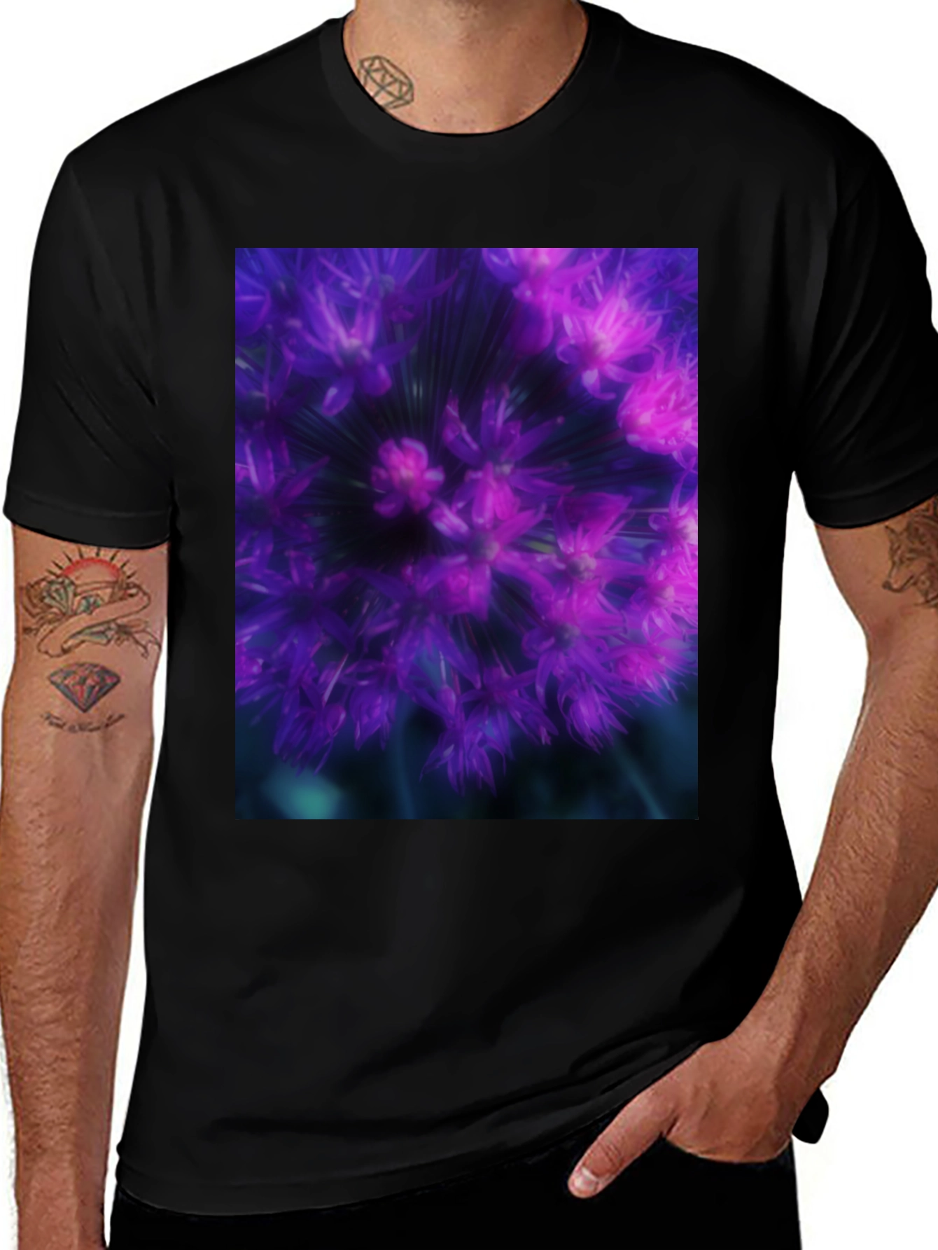 Variant 18 of Allium Flower Graphic Black T-Shirt