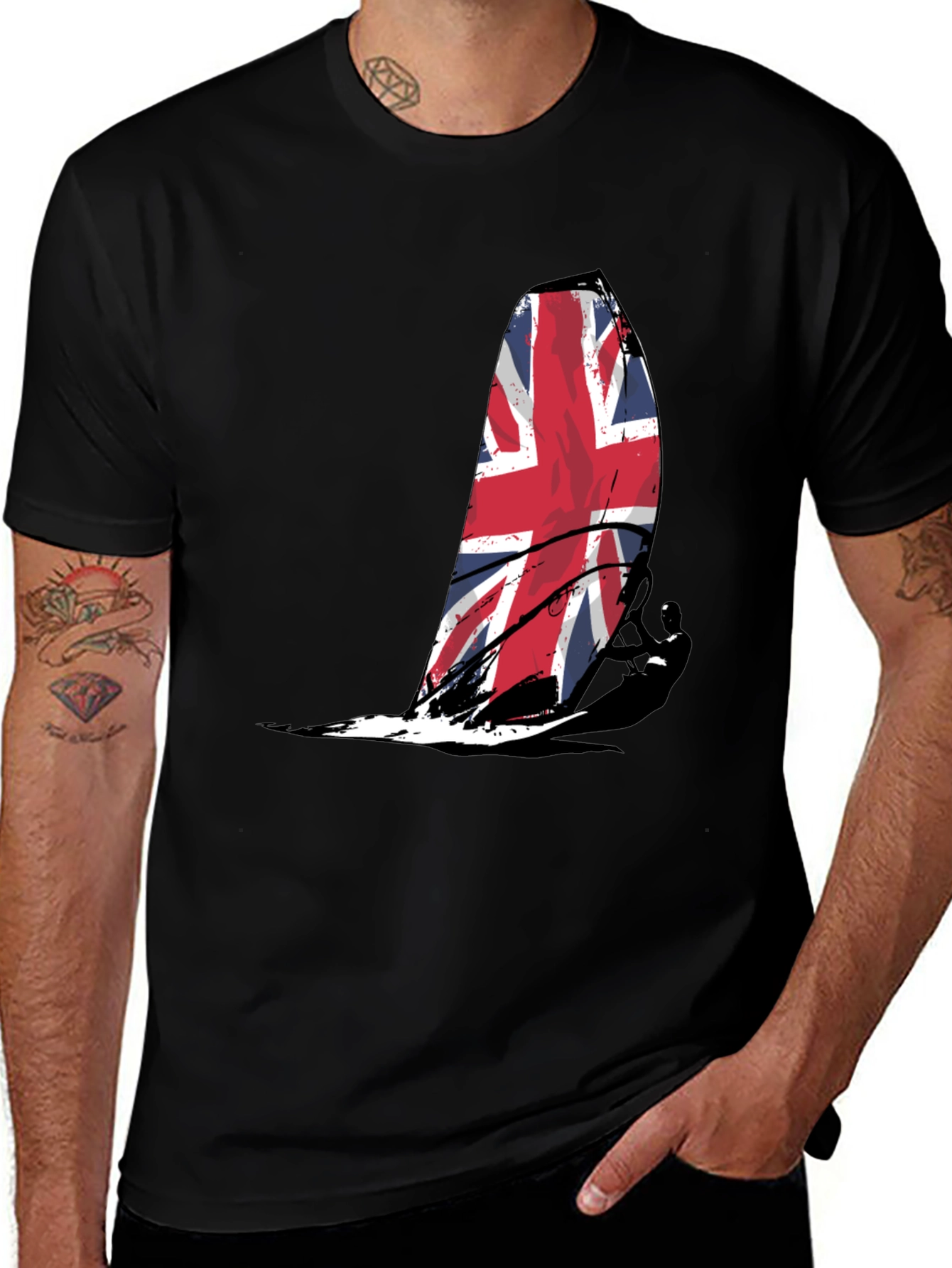 Variant 20 of Union Jack Sailboat Graphic Tee - Black