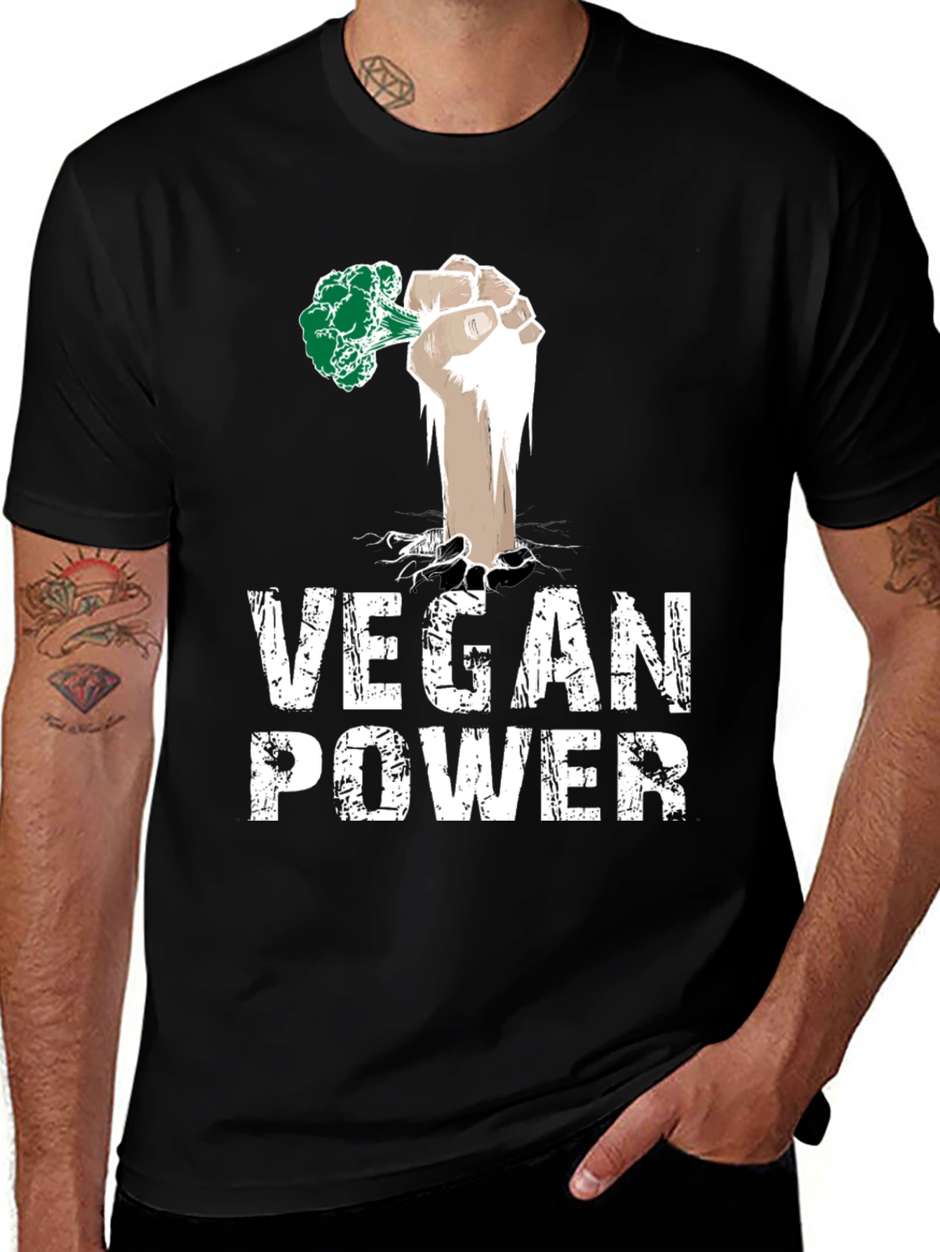 Variant 24 of Vegan Power T-Shirt - Broccoli Fist Graphic Tee