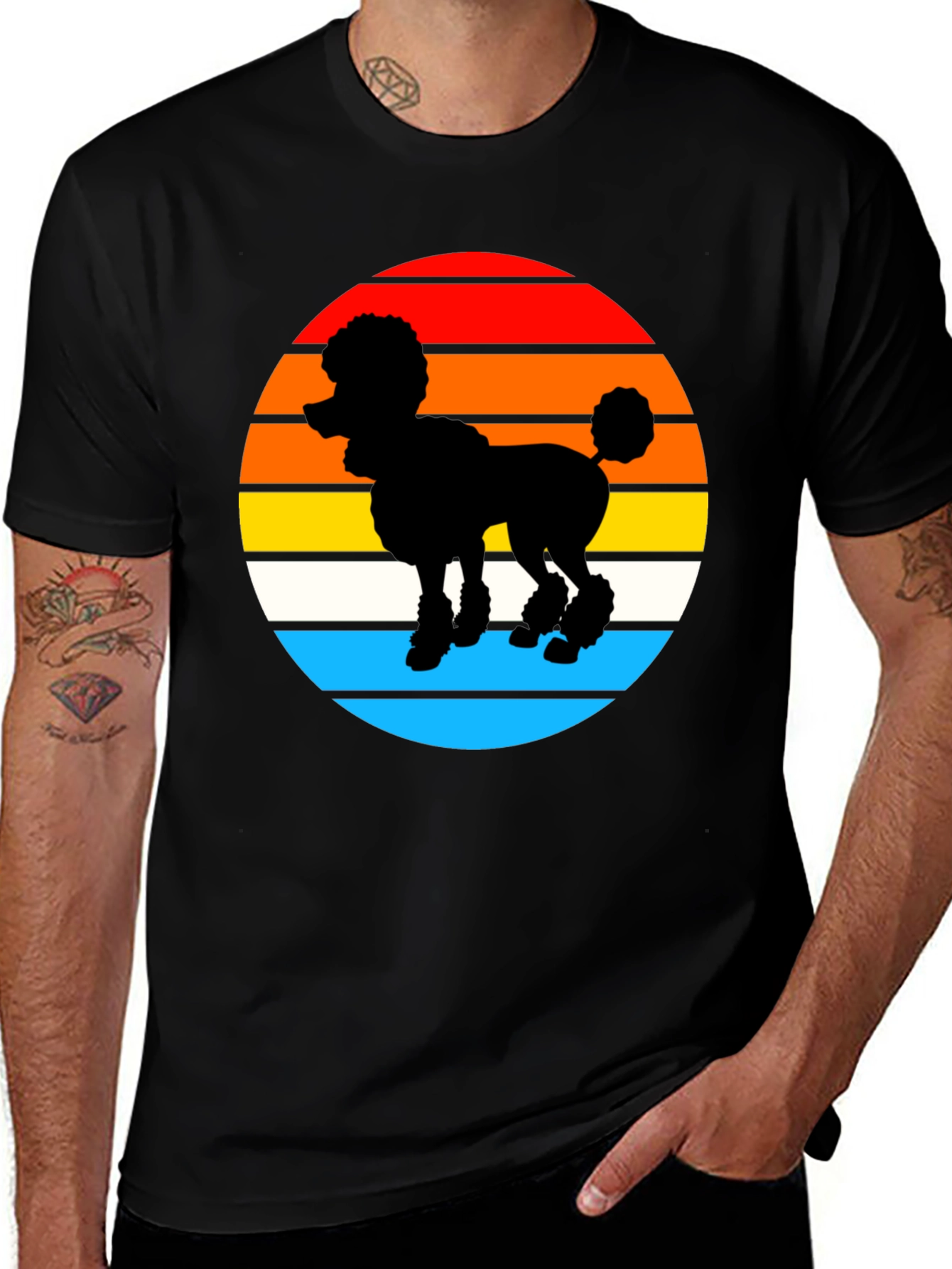Variant 12 of Retro Poodle Sunset Graphic Tee - Black Cotton Blend