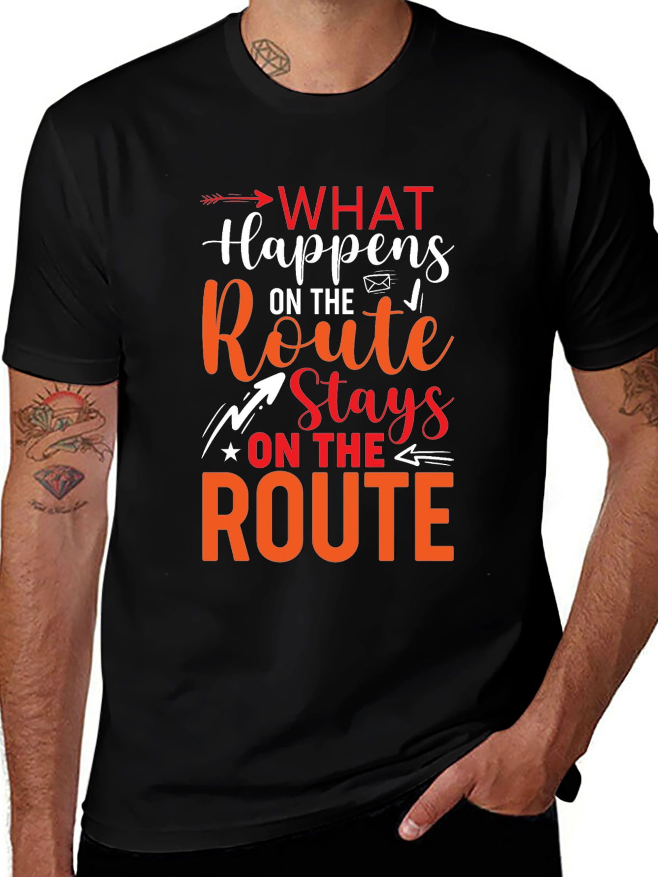 Black What Happens On The Route Stays Graphic T-Shirt main image
