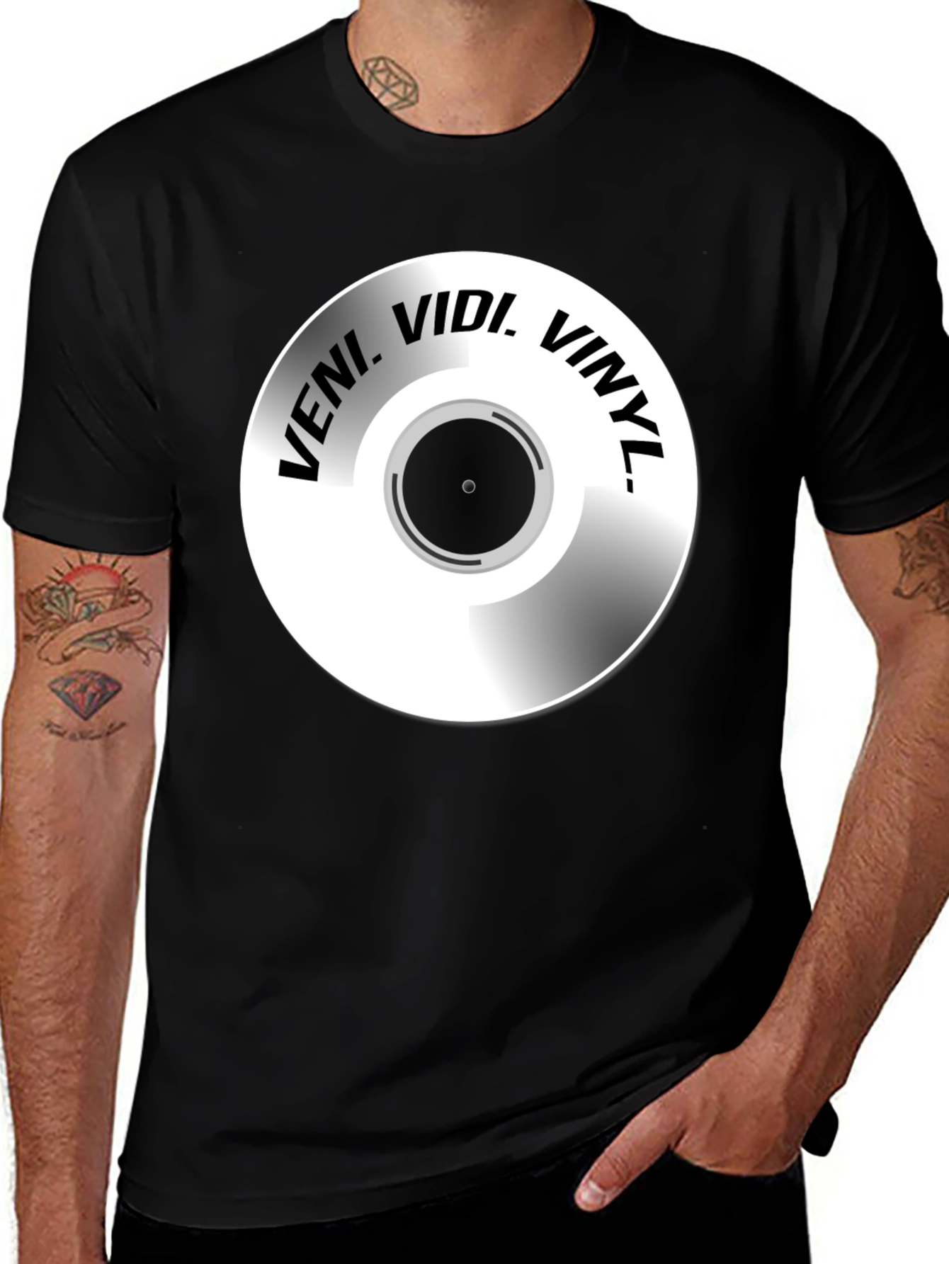 Variant 25 of Veni Vidi Vinyl Graphic T-Shirt - Black Cotton Tee