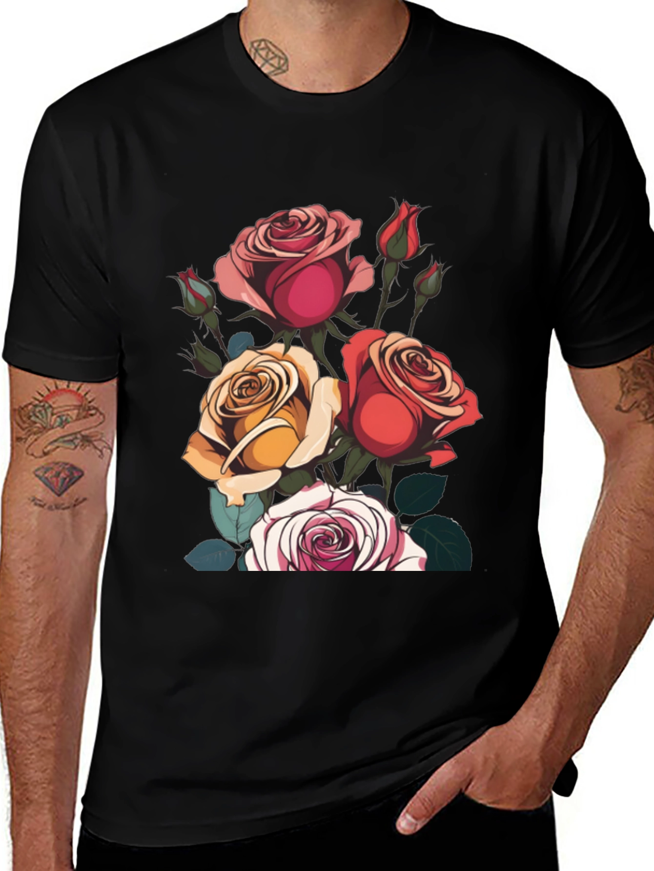 Variant 17 of Floral Roses Graphic Tee - Classic Black