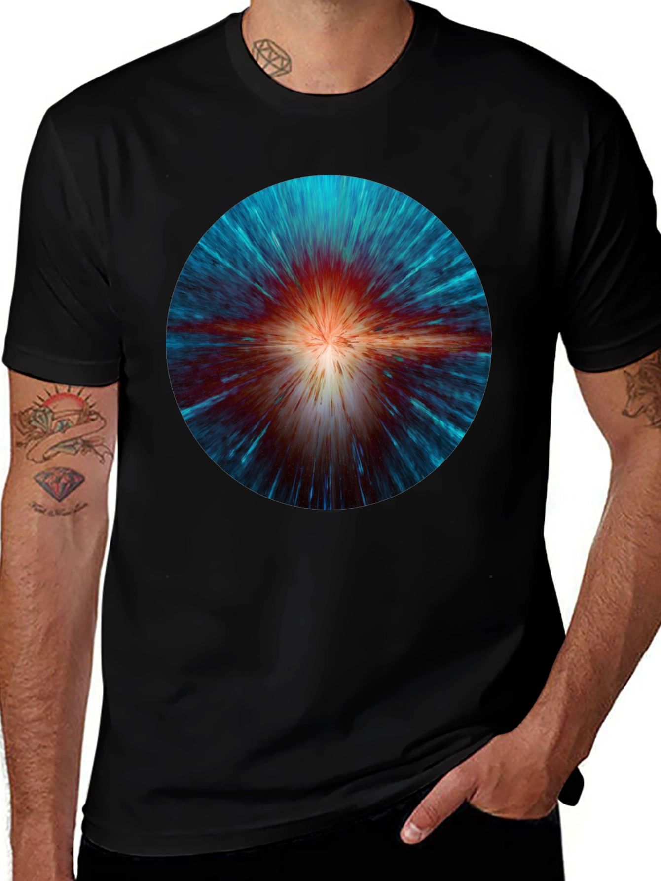Variant 6 of Cosmic Burst Graphic Tee - Black Crew Neck T-Shirt