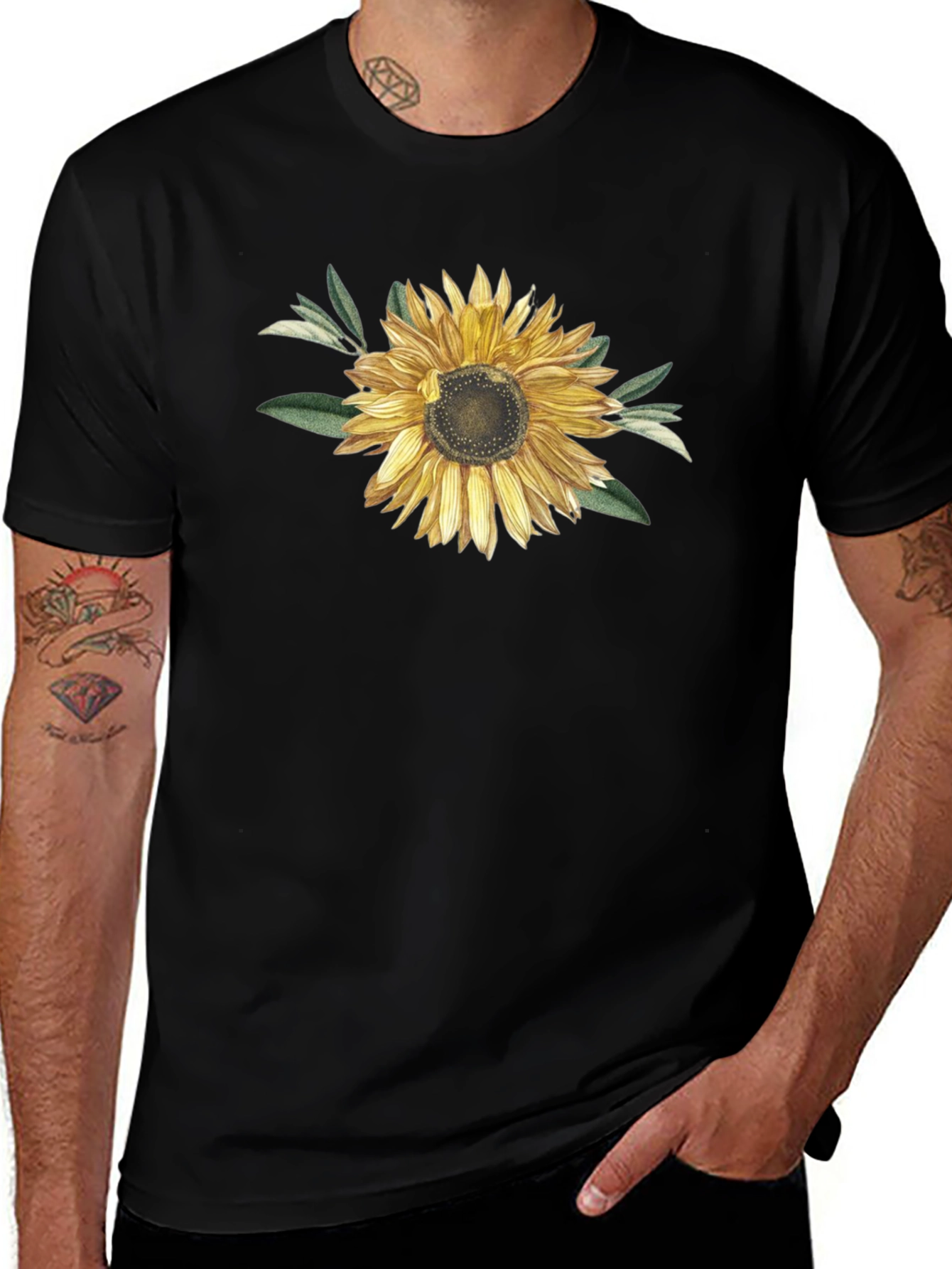 Variant 6 of Sunflower Graphic T-Shirt - Black Cotton Blend