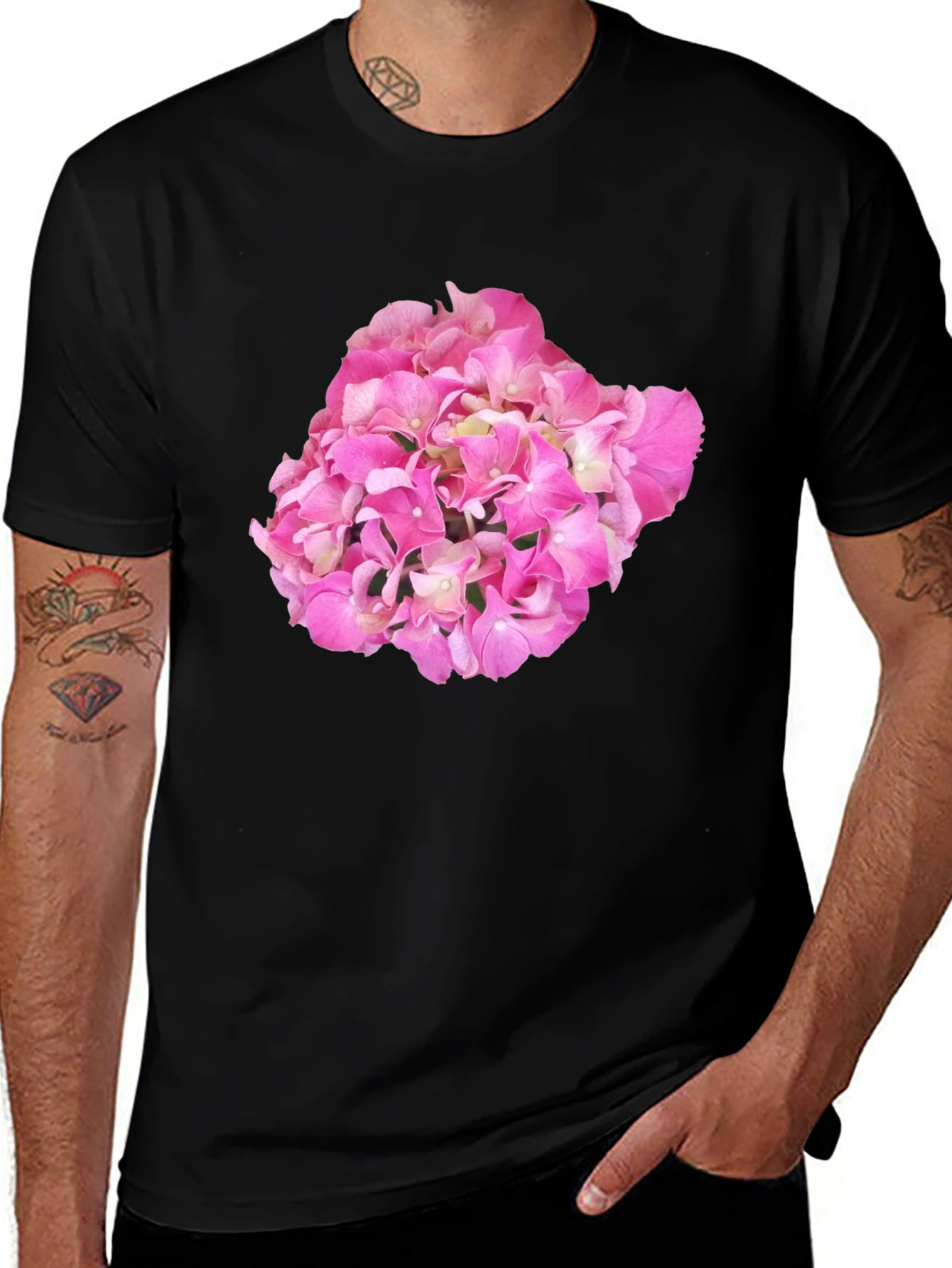 Variant 4 of Floral Print Black T-Shirt for Men