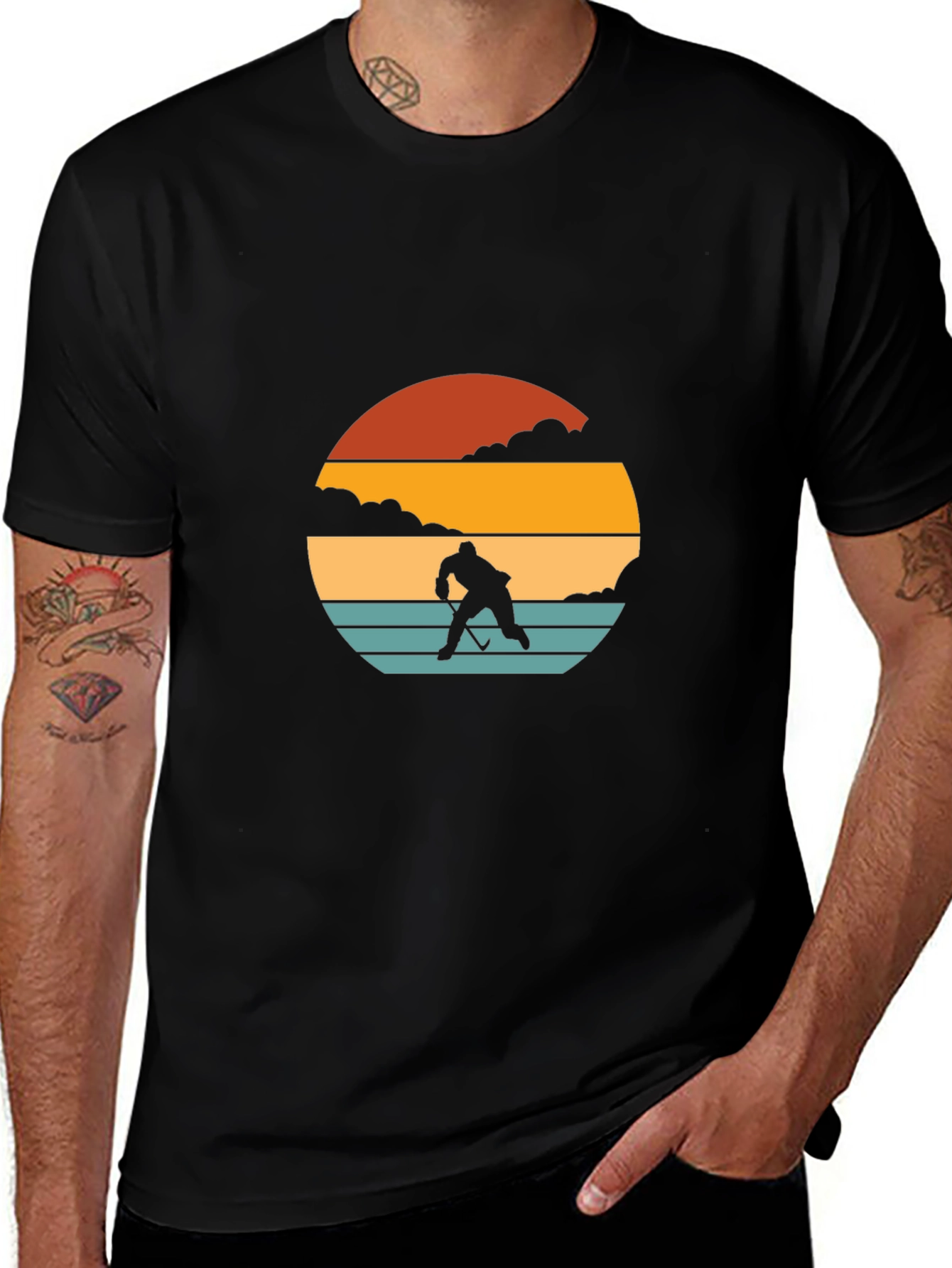 Variant 13 of Retro Hockey Sunset T-Shirt - Black