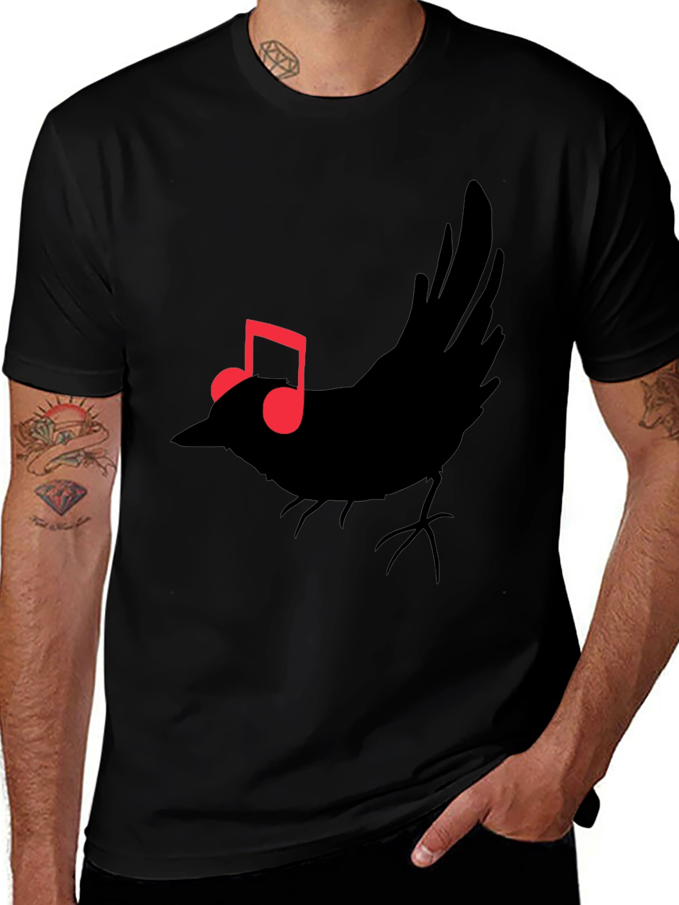 Variant 22 of Musical Bird Graphic Tee - Black Cotton T-Shirt