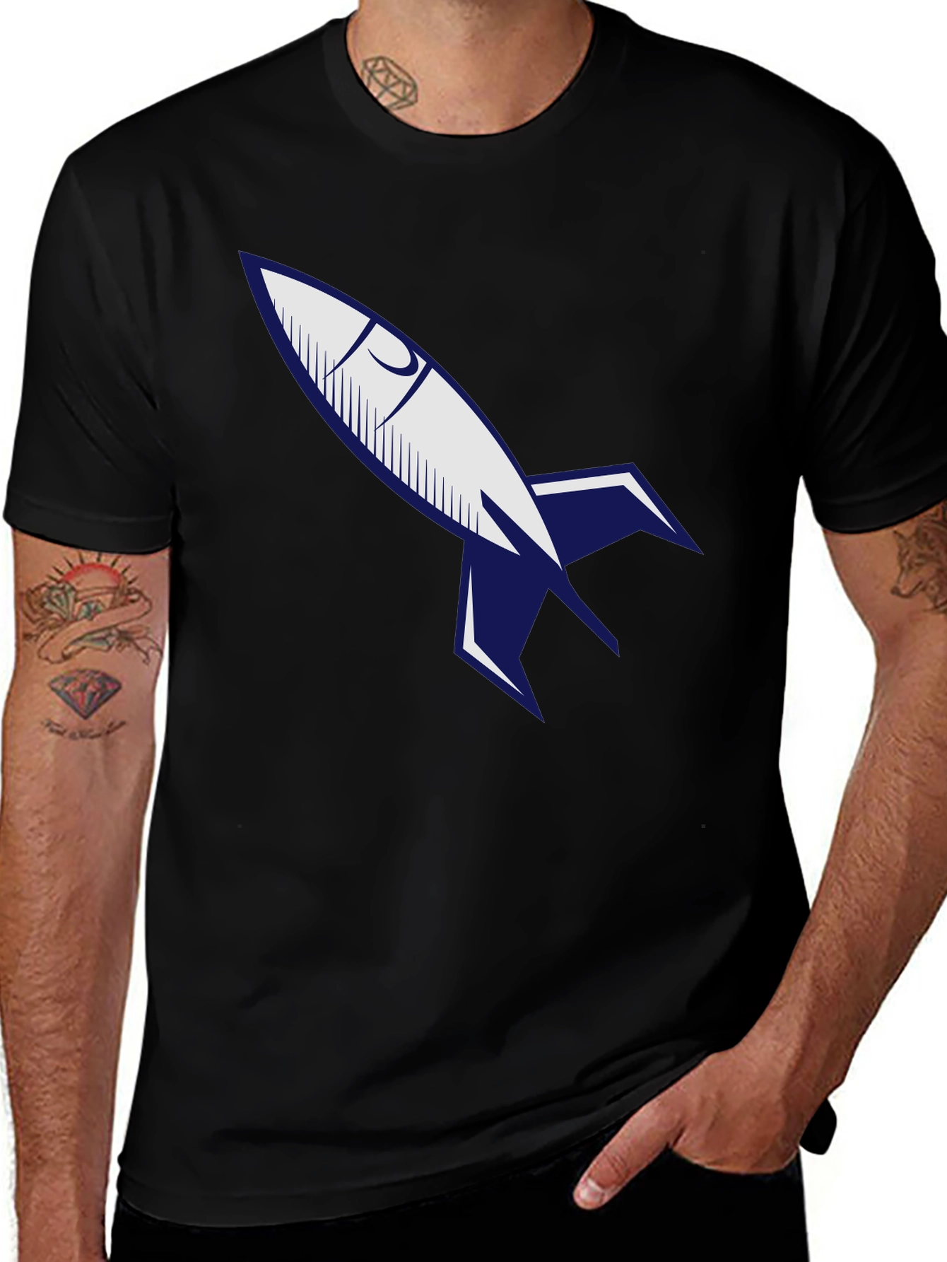 Variant 18 of Retro Rocket Graphic Tee - Classic Black Cotton T-Shirt