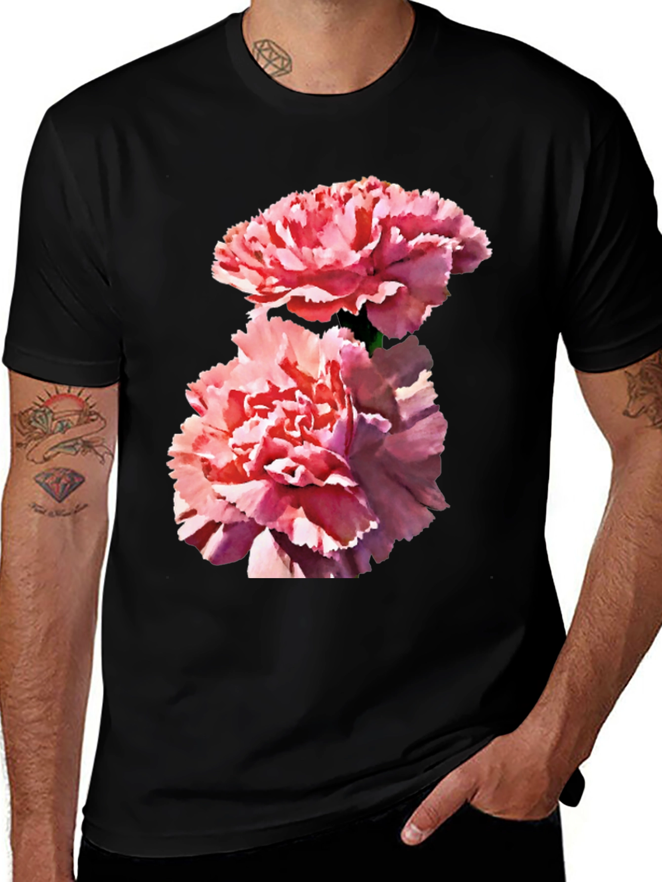 Variant 17 of Floral Carnation Print Black T-Shirt