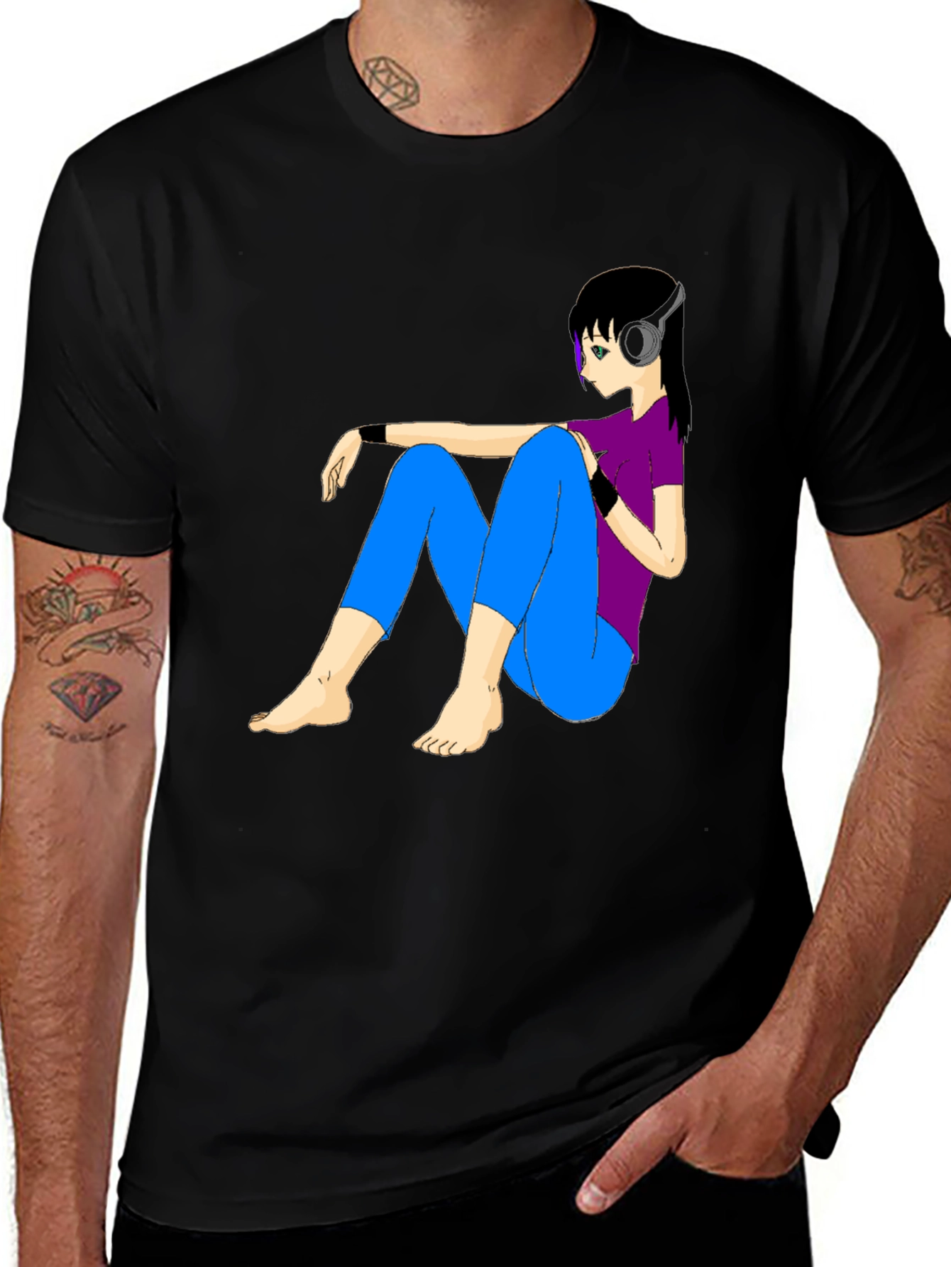 Variant 3 of Black T-Shirt with Anime Girl Graphic
