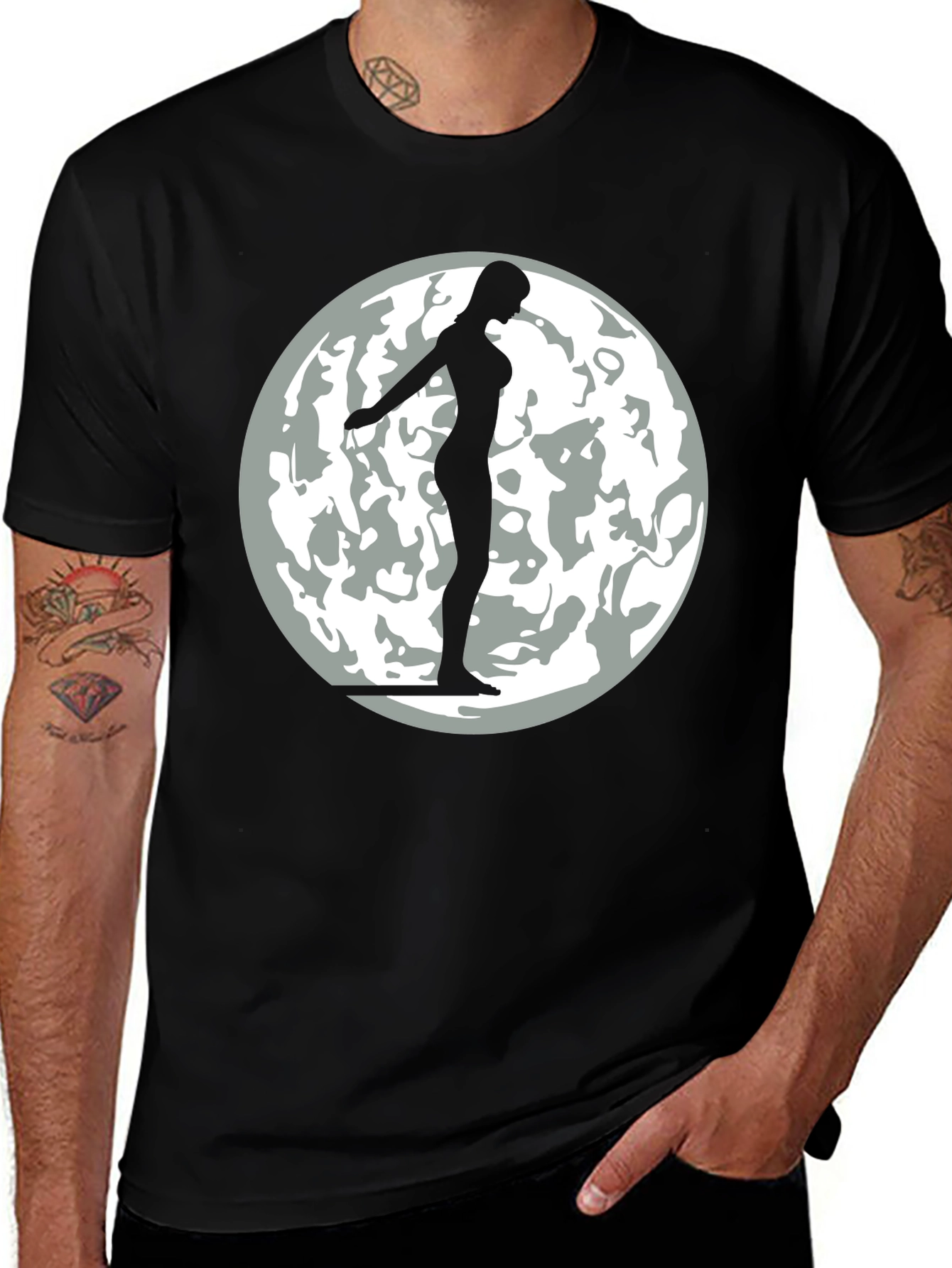 Variant 19 of Silhouette Moon T-Shirt - Black Graphic Tee
