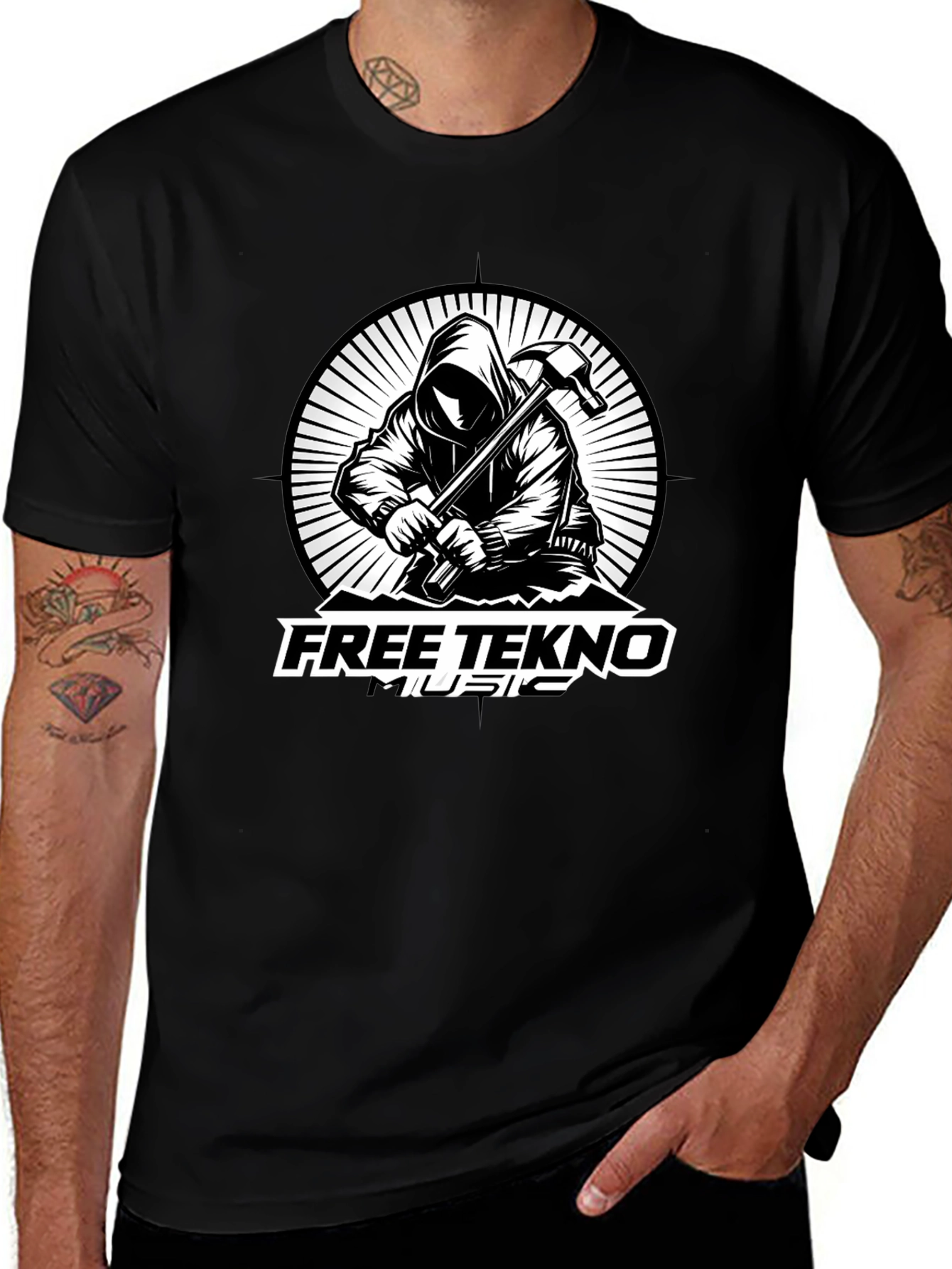 Variant 19 of Free Tekno Music Graphic T-Shirt - Black Cotton Tee