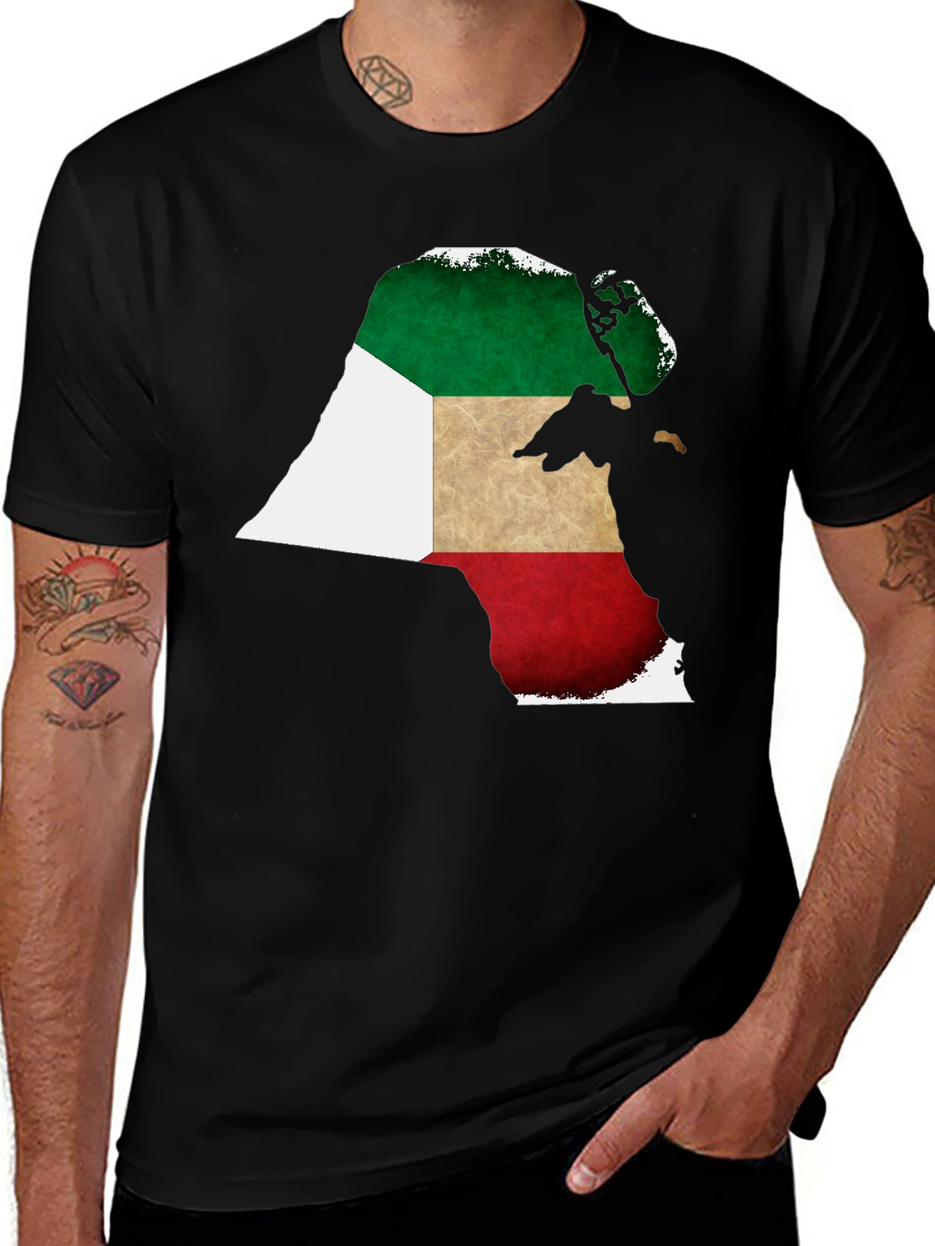 Variant 30 of Kuwait Flag Map T-Shirt - Patriotic Graphic Tee