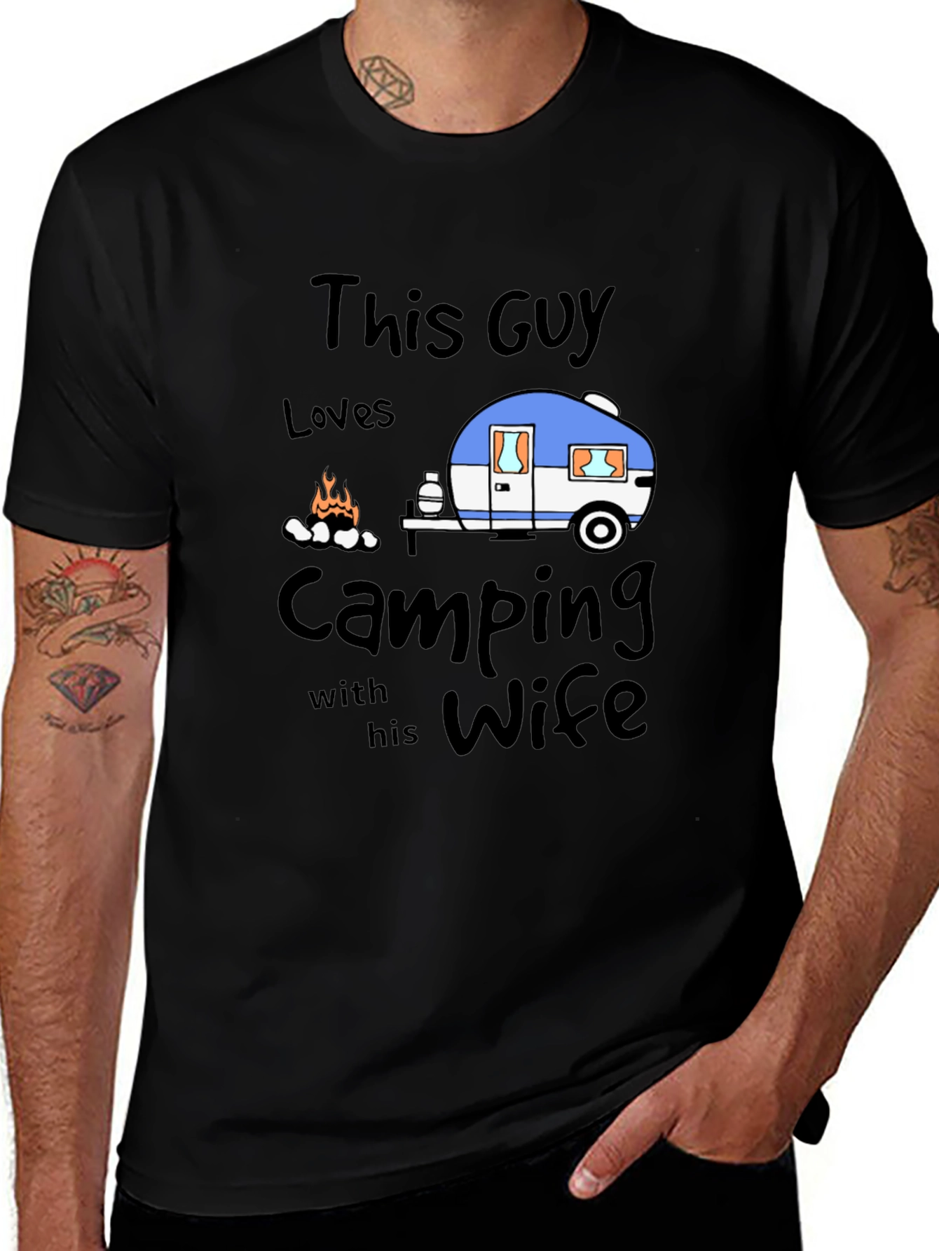 Black Camping with Wife Black T-Shirt main image